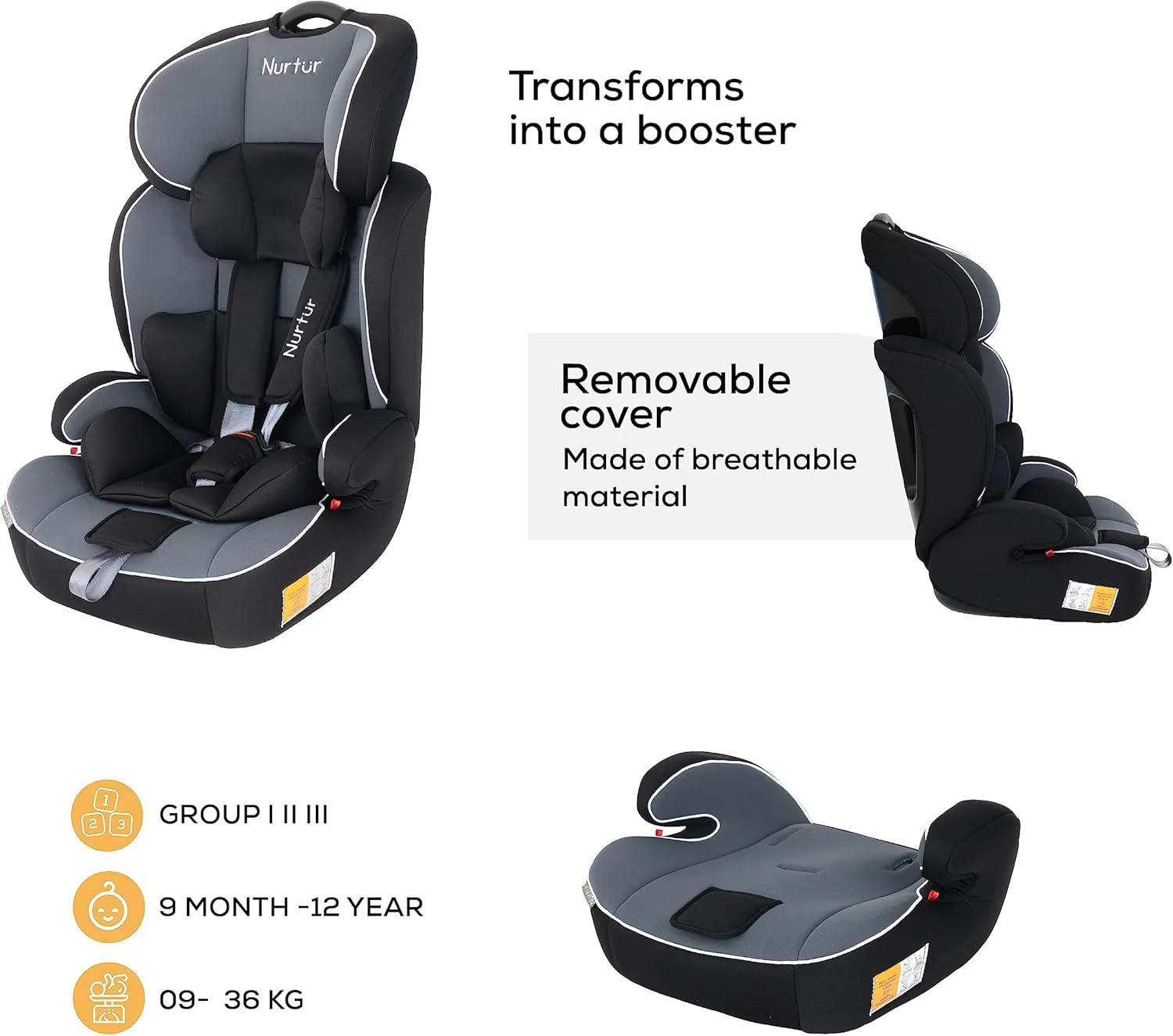 صندلی خودروی تبدیلشونده همهکاره Nurtur Ragnar، طراحی فوقالعاده باریک با قابلیت استفاده رو به عقب، رو به جلو و تقویتکننده کمربند - نارنجی/مشکی صندلی خودروی تبدیلشونده همهکاره Nurtur Ragnar، طراحی فوقالعاده باریک با قابلیت استفاده رو به عقب، رو به جلو و تقویتکننده کمربند - نارنجی/مشکی