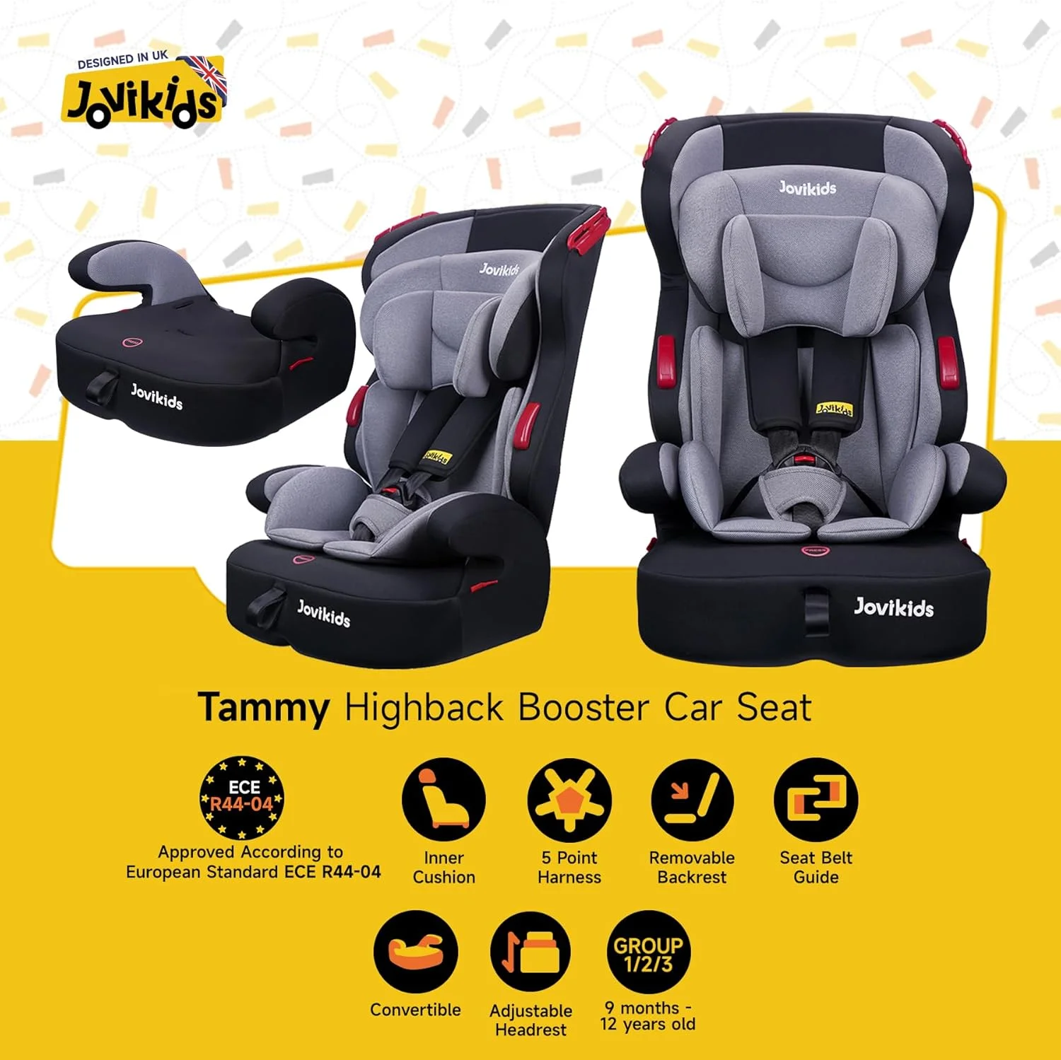 Jovikids Tammy 3in1 Highback Booster Car Seat (Group 1/2/3, 9M-12Y), Convertible to Booster Seat, Forward-Facing Seat w/Adjustable Headrest, 5-point Harness and 3-Point Seat Belt, Baby Travel Carseat Jovikids Tammy 3in1 Highback Booster Car Seat (Group 1/2/3, 9M-12Y), Convertible to Booster Seat, Forward-Facing Seat w/Adjustable Headrest, 5-point Harness and 3-Point Seat Belt, Baby Travel Carseat