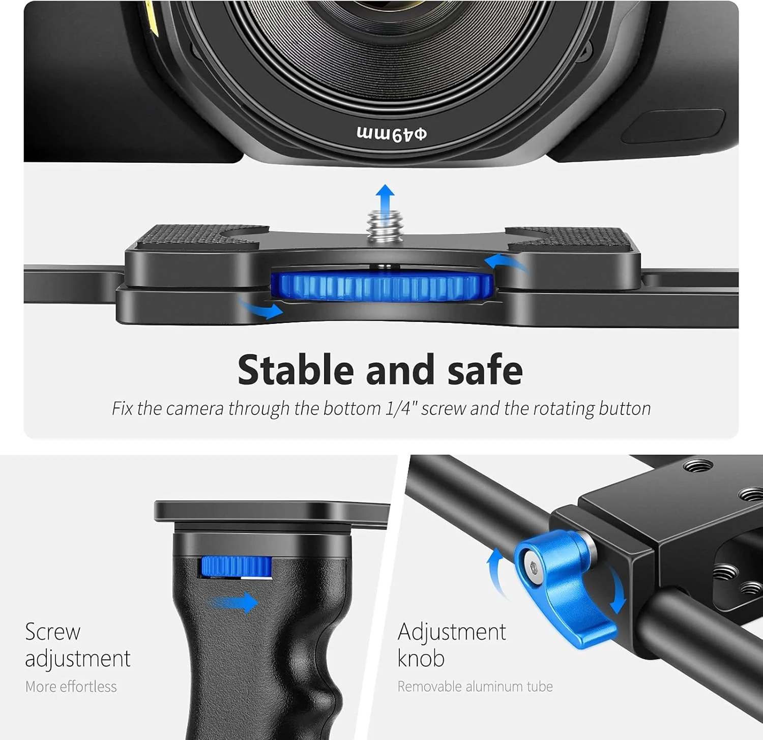 NEEWER Camera Video Cage Film Movie Making Kit, Aluminum Alloy with Top Handle, Dual Hand Grip, Two 15mm Rods, Compatible with Canon Sony Fujifilm Nikon DSLR Camera and Camcorder (Black + Blue) NEEWER Camera Video Cage Film Movie Making Kit, Aluminum Alloy with Top Handle, Dual Hand Grip, Two 15mm Rods, Compatible with Canon Sony Fujifilm Nikon DSLR Camera and Camcorder (Black + Blue)