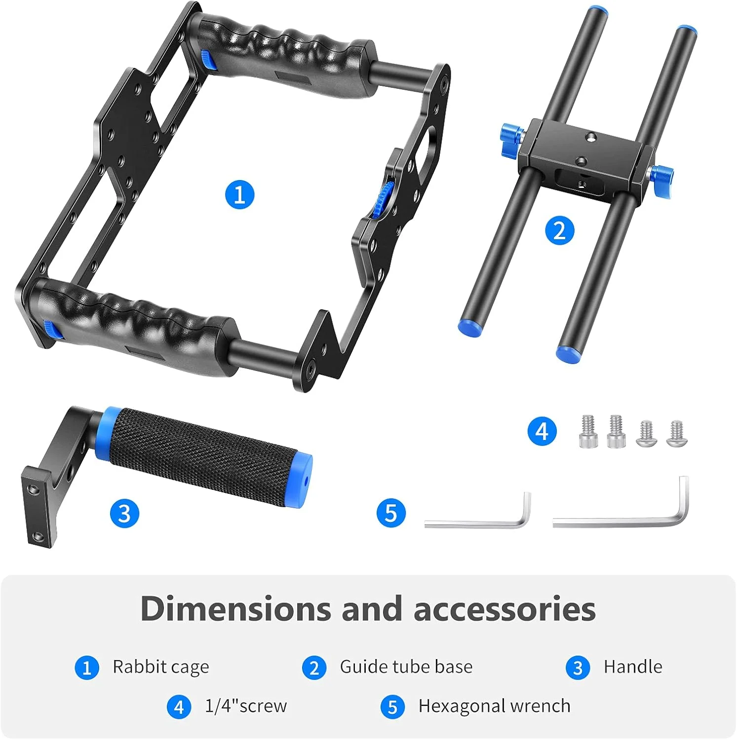 NEEWER Camera Video Cage Film Movie Making Kit, Aluminum Alloy with Top Handle, Dual Hand Grip, Two 15mm Rods, Compatible with Canon Sony Fujifilm Nikon DSLR Camera and Camcorder (Black + Blue) NEEWER Camera Video Cage Film Movie Making Kit, Aluminum Alloy with Top Handle, Dual Hand Grip, Two 15mm Rods, Compatible with Canon Sony Fujifilm Nikon DSLR Camera and Camcorder (Black + Blue)