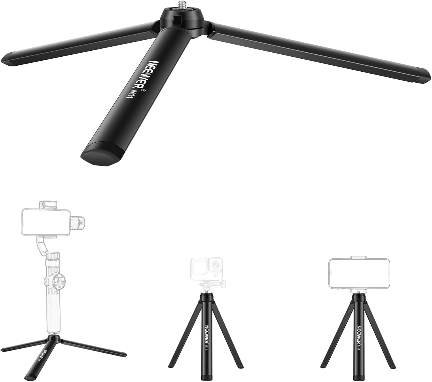 سه پایه فلزی کوچک NEEWER برای GoPro Insta360 DJI، پایه رومیزی، سه پایه رومیزی قابل حمل سازگار با دسته گیمبال، تثبیت کننده، دوربین DSLR