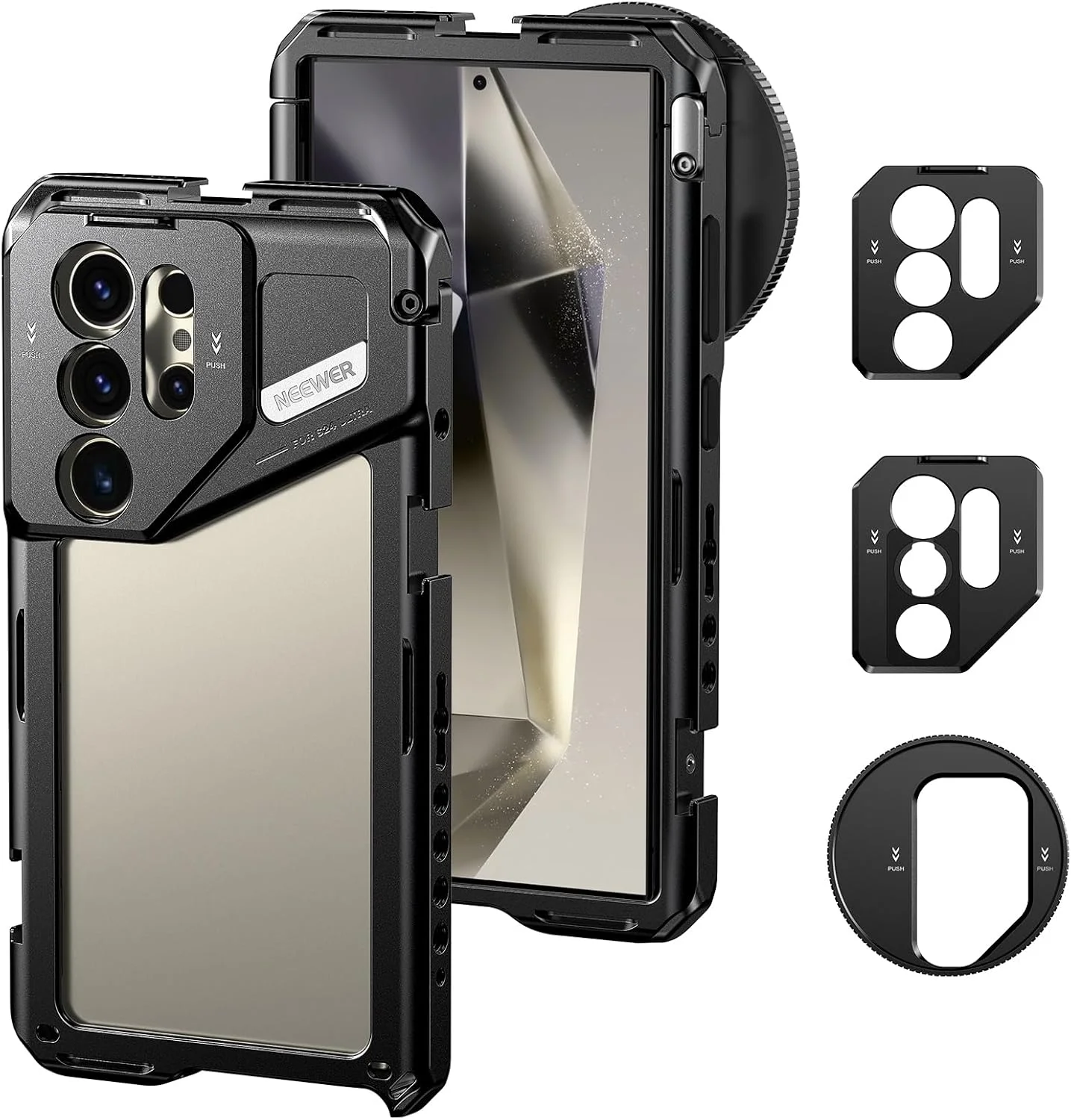 محافظ گوشی NEEWER S24 Ultra به همراه آداپتور فیلتر 67 میلی‌متری، صفحه پشتی لنز 17 میلی‌متری، آداپتور لنز T Mount، تثبیت کننده ریگ فیلمبرداری گوشی هوشمند سازگار با لنزهای سری Samsung Galaxy Moment T، مدل PA042