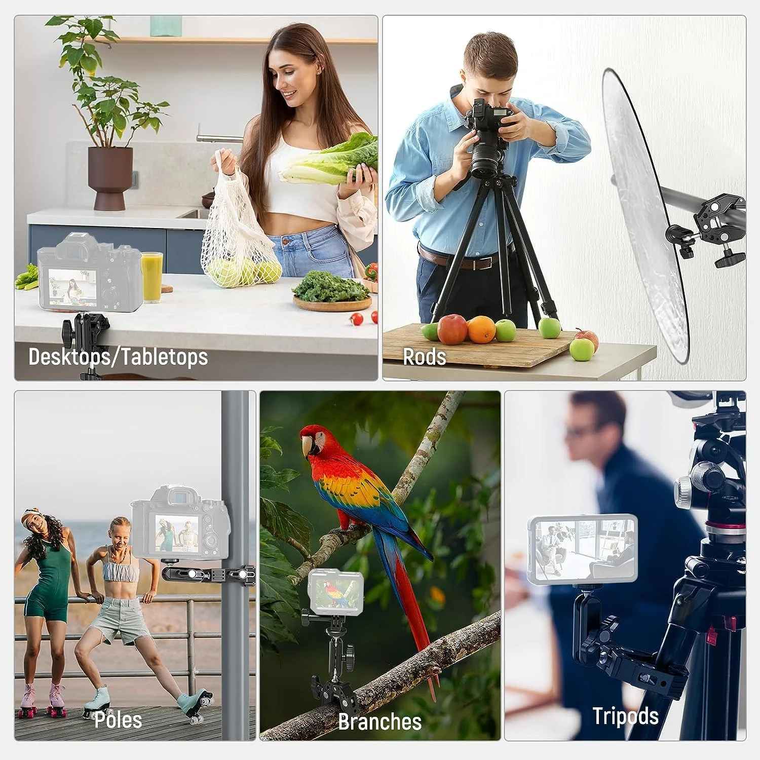 NEEWER ST83 Super Clamp for Plane/Round Surfaces with 3" Dual Ball Head Magic Arm/Cold Shoe/1/4" 3/8" Screw/Smartphone/Action Camera Mount Adapter for Desk Tripod, Tube Cross Bar, Gimbal Rod NEEWER ST83 Super Clamp for Plane/Round Surfaces with 3" Dual Ball Head Magic Arm/Cold Shoe/1/4" 3/8" Screw/Smartphone/Action Camera Mount Adapter for Desk Tripod, Tube Cross Bar, Gimbal Rod