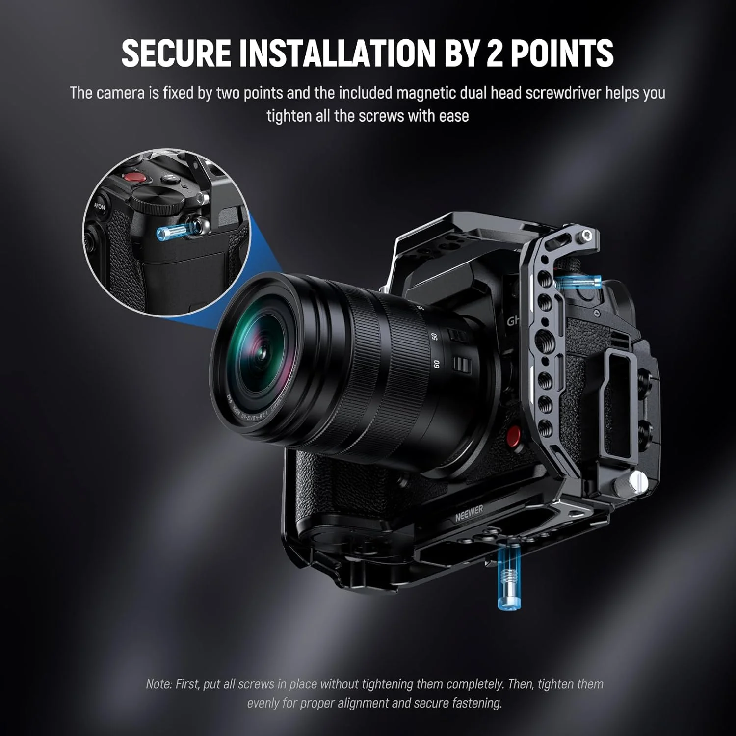 کیج دوربین Lumix GH6 نیور، پلتفرم ویدیویی آلومینیومی با بست کابل HDMI، ریل ناتو، کفشک سرد، صفحه پایه Arca از نوع QR سازگار با Panasonic Lumix GH6 DJI RS3 Pro RSC2 RS2، CA055
