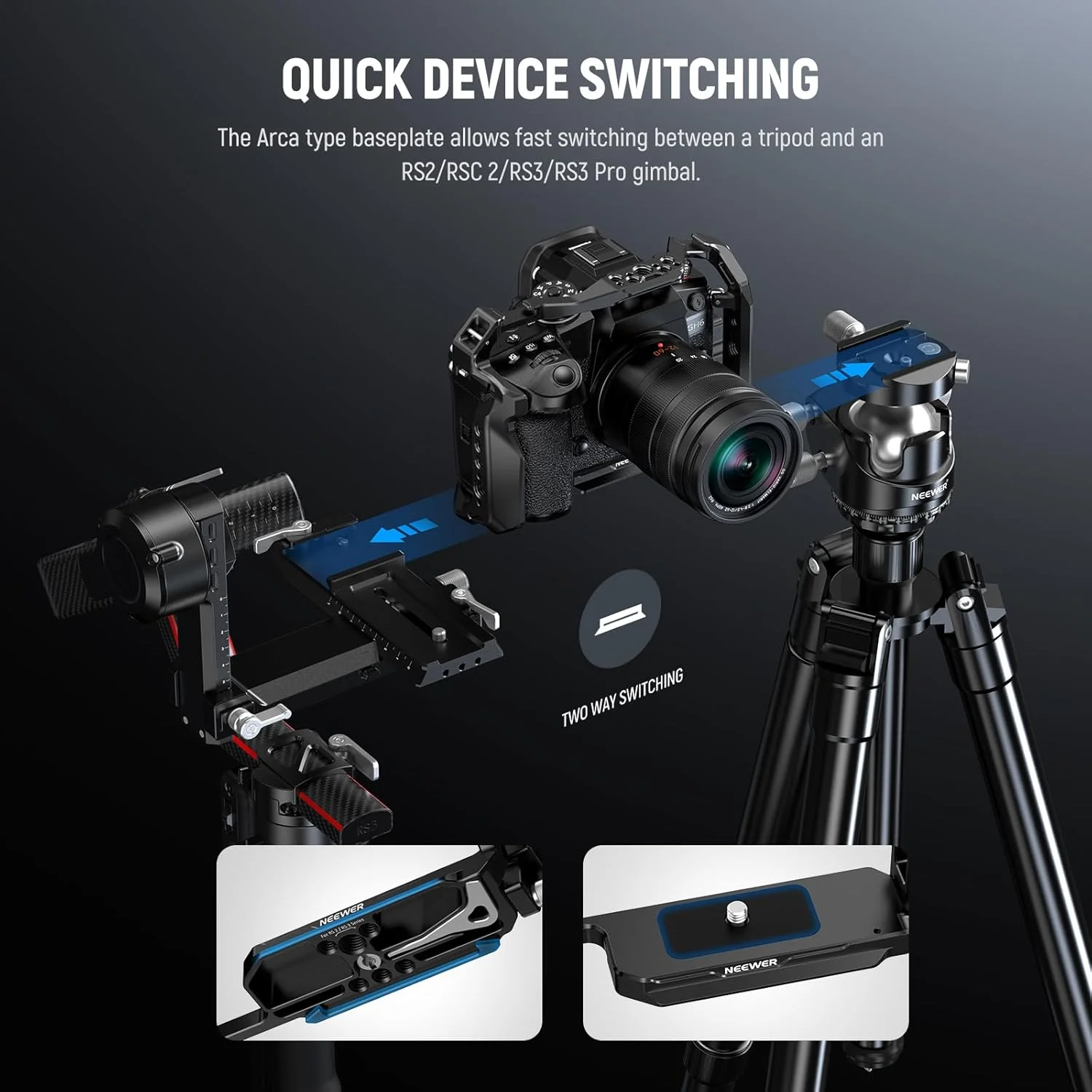 کیج دوربین Lumix GH6 نیور، پلتفرم ویدیویی آلومینیومی با بست کابل HDMI، ریل ناتو، کفشک سرد، صفحه پایه Arca از نوع QR سازگار با Panasonic Lumix GH6 DJI RS3 Pro RSC2 RS2، CA055