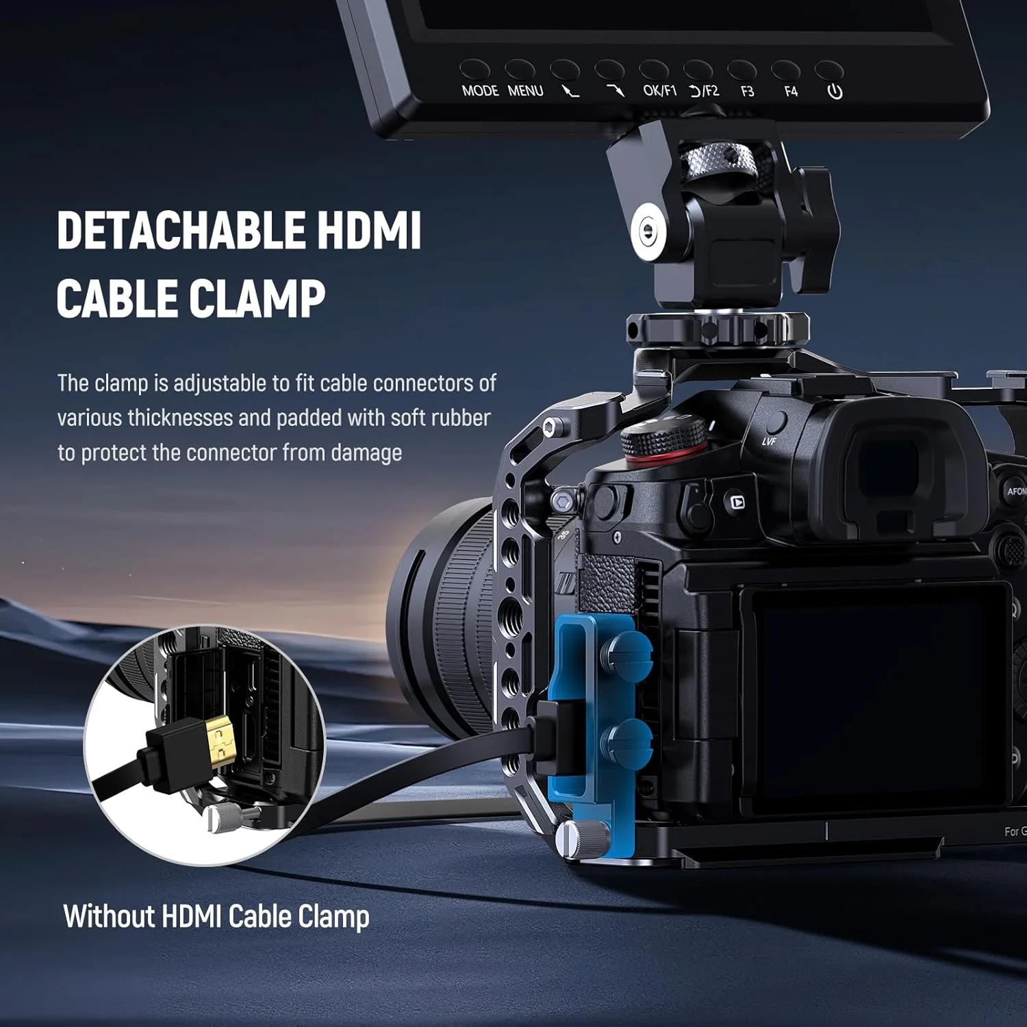 کیج دوربین Lumix GH6 نیور، پلتفرم ویدیویی آلومینیومی با بست کابل HDMI، ریل ناتو، کفشک سرد، صفحه پایه Arca از نوع QR سازگار با Panasonic Lumix GH6 DJI RS3 Pro RSC2 RS2، CA055
