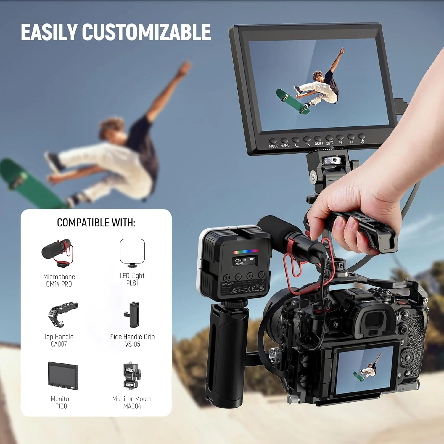 کیج دوربین Lumix GH6 نیور، پلتفرم ویدیویی آلومینیومی با بست کابل HDMI، ریل ناتو، کفشک سرد، صفحه پایه Arca از نوع QR سازگار با Panasonic Lumix GH6 DJI RS3 Pro RSC2 RS2، CA055