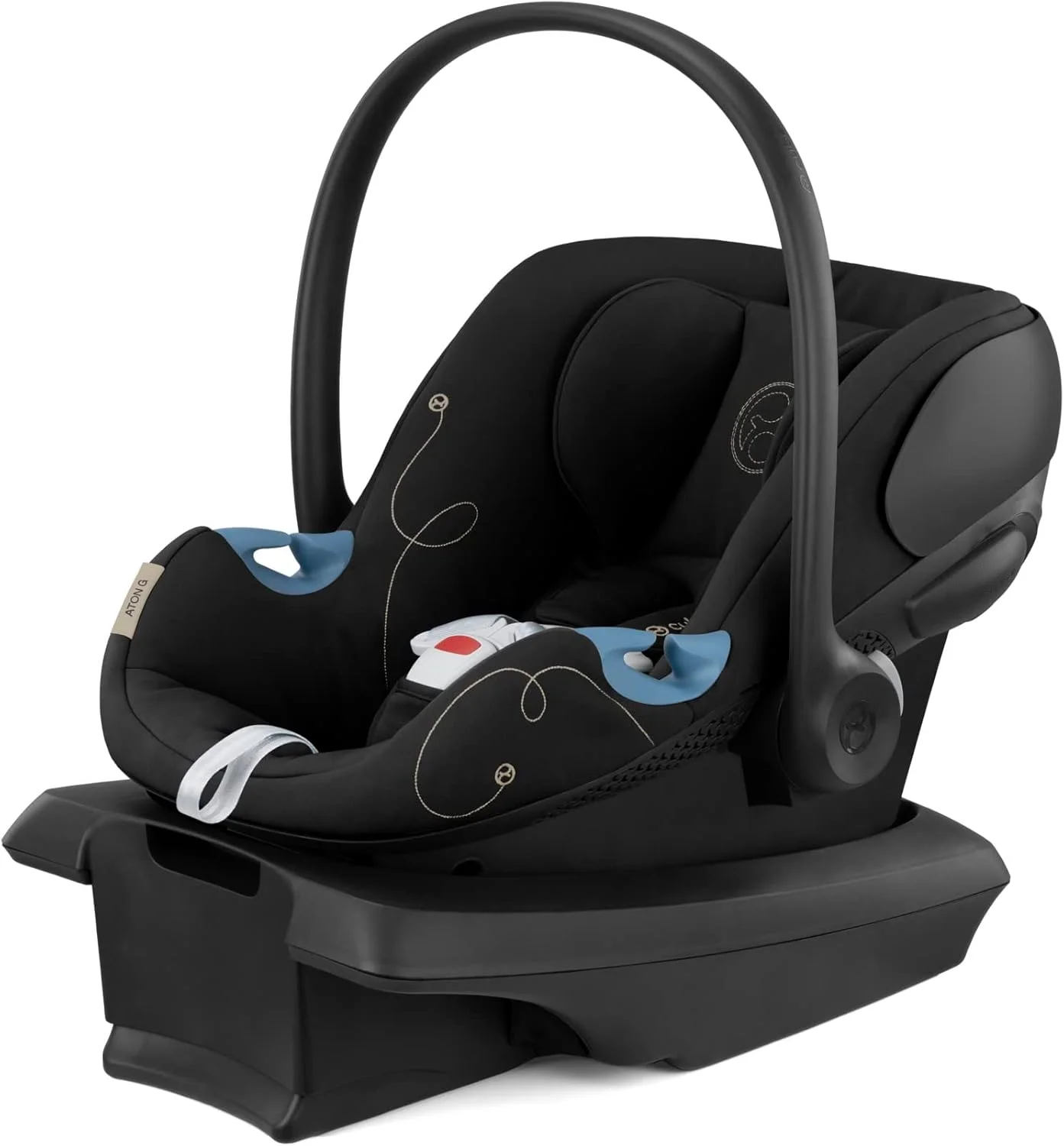 صندلی ماشین کودک سایبکس Aton G با محافظت جانبی خطی، تکیه گاه سر قابل تنظیم 11 حالته، تهویه داخل پوسته، سگک آسان و پایه ایمن Safelock، مشکی ماه با سنسور ایمن