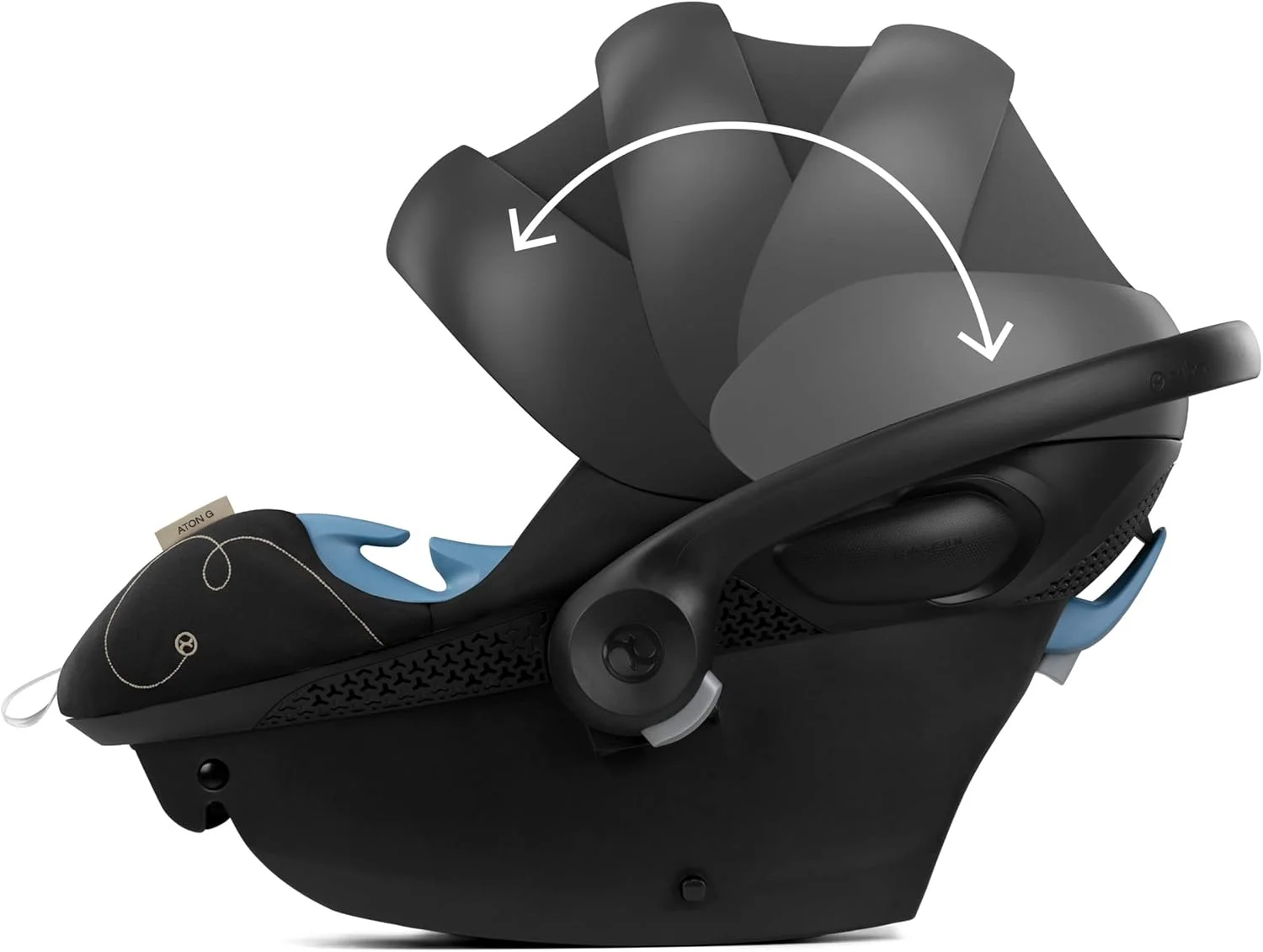 صندلی ماشین کودک سایبکس Aton G با محافظت جانبی خطی، تکیه گاه سر قابل تنظیم 11 حالته، تهویه داخل پوسته، سگک آسان و پایه ایمن Safelock، مشکی ماه با سنسور ایمن