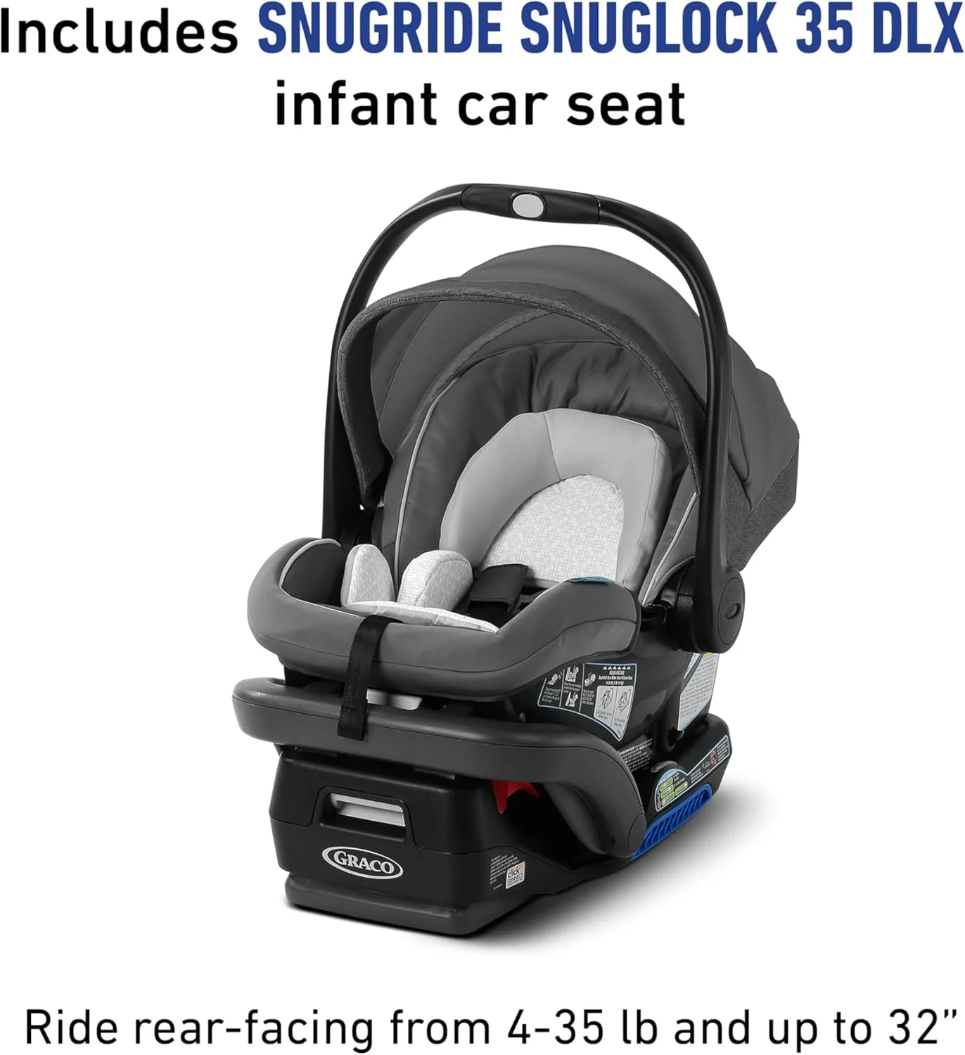 ست مسافرتی گراکو Modes 3 Lite Platinum با صندلی قابل تنظیم و برگشت پذیر، تاشو با یک دست، فریم سبک وزن و صندلی ماشین کودک SnugRide SnugLock 35 DLX، Wit