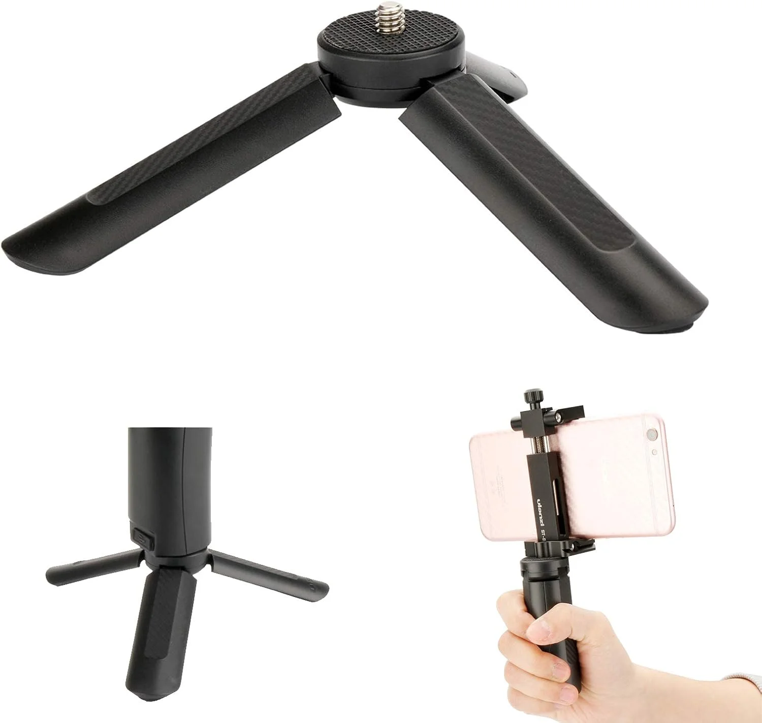 پایه سه پایه کوچک Ulanzi برای مونوپاد استیک سلفی، تثبیت کننده روی دوربین های DSLR تلفن همراه، پایه رومیزی تاشو قابل حمل برای پروژکتور برای گیمبال ZHIYUN Smooth Q/Smooth 4/Feiyu/OSMO Mobile 2
