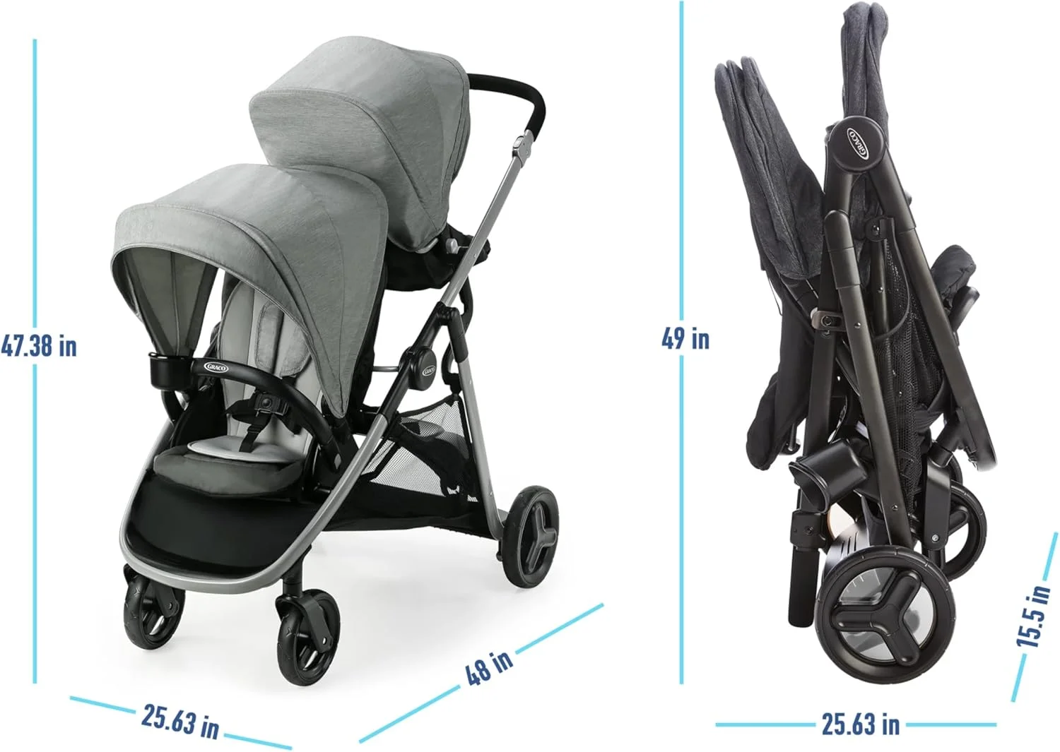 Graco Ready2Grow LX 2.0 Double Stroller Features Bench Seat and Standing Platform Options, Clark Graco Ready2Grow LX 2.0 Double Stroller Features Bench Seat and Standing Platform Options, Clark