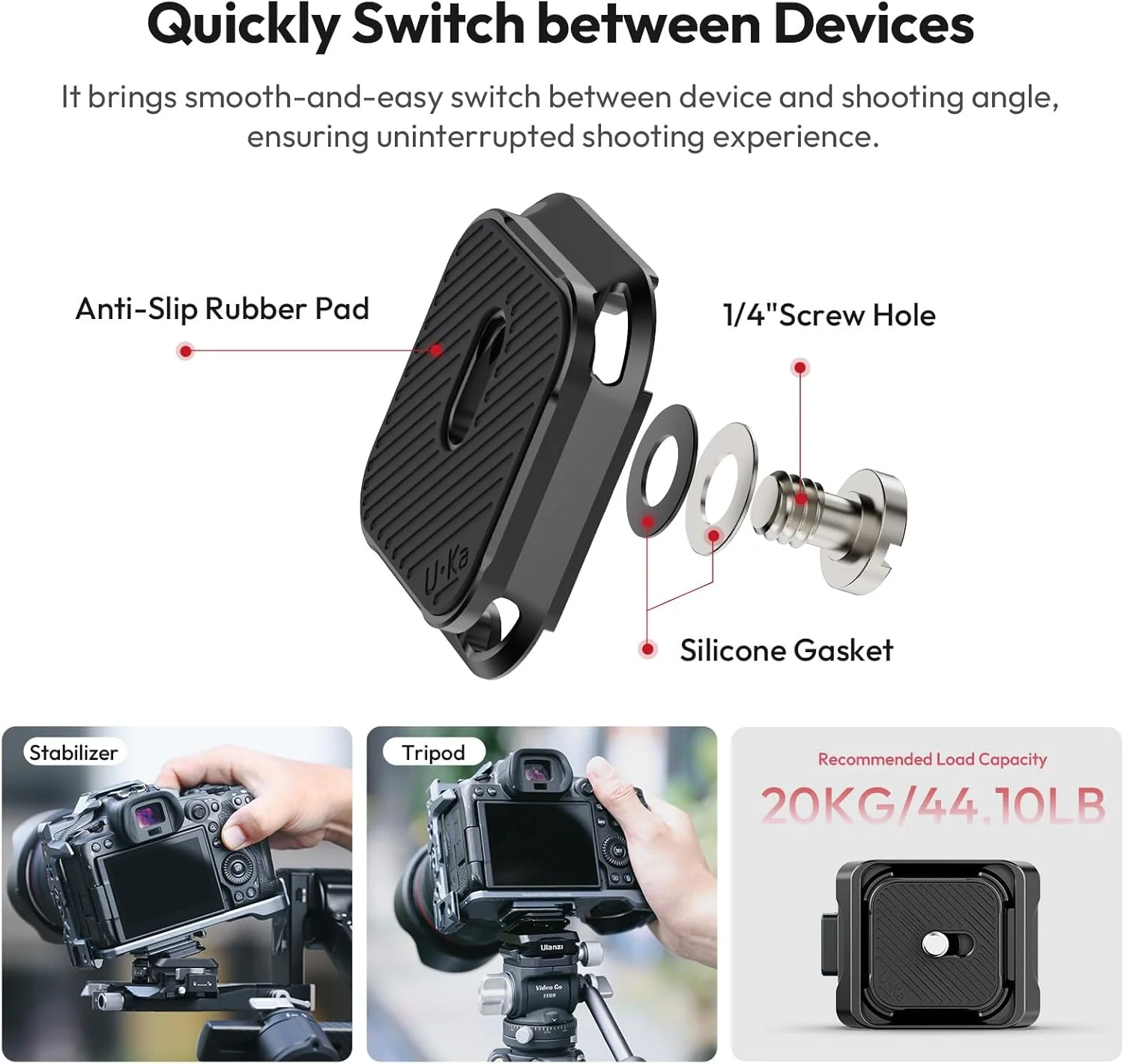 ULANZI Uka Camera Quick Release Plate and Base Kit C007, Camera Tripod Plate, Uka Stabilizer Quick-Release Kit, Effortless Setup & Secure Mount for DJI RS2/3/4 & Arca-Swiss ULANZI Uka Camera Quick Release Plate and Base Kit C007, Camera Tripod Plate, Uka Stabilizer Quick-Release Kit, Effortless Setup & Secure Mount for DJI RS2/3/4 & Arca-Swiss