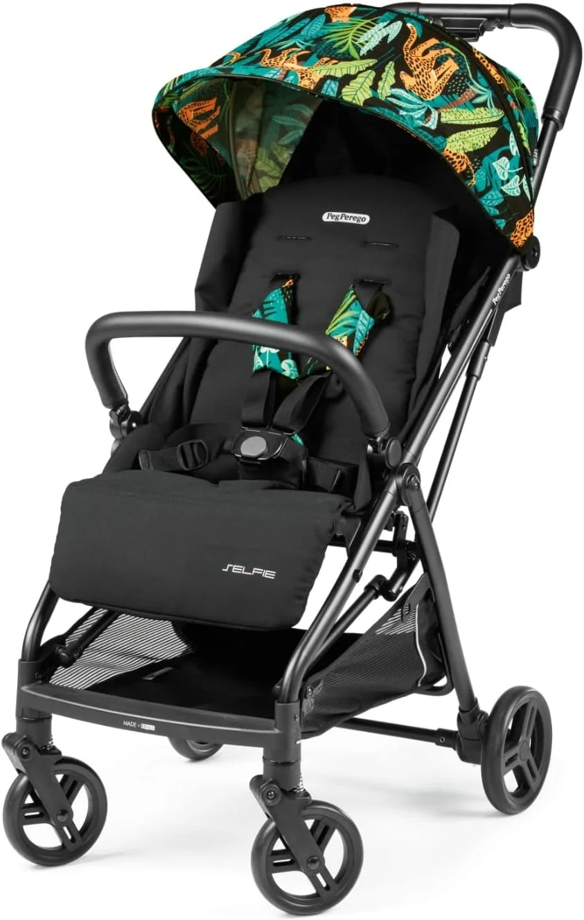 کالسکه پگ پرگو سلفی - تاشو خودکار، سبک وزن، جمع و جور - سازگار با تمام صندلی های ماشین کودک پریمو وییاجو 4-35 - ساخت ایتالیا - جگوار (مشکی)