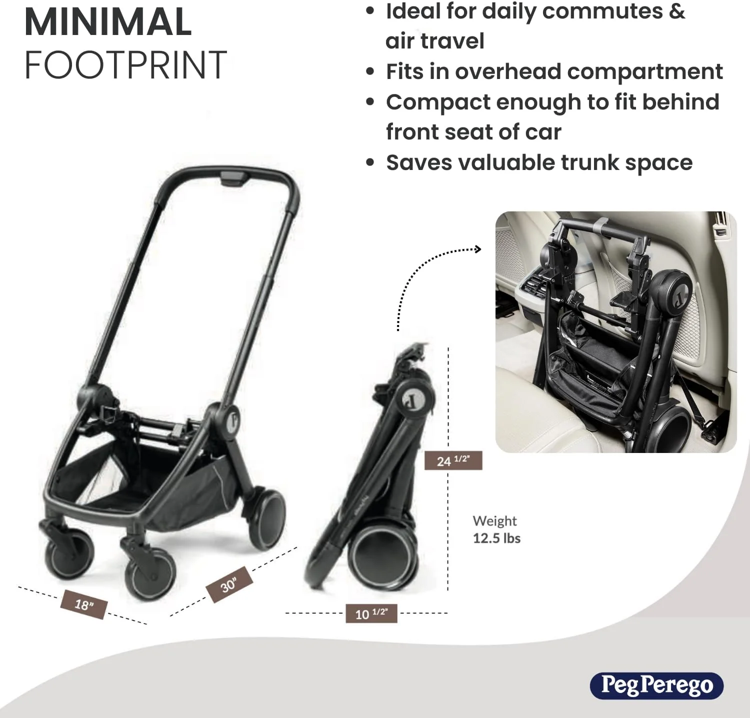 فقط فریم Peg Perego City Loop | سیستم مسافرتی جمع و جور از نوزاد تا کودک نوپا | مناسب برای سفر هوایی | سازگار با تمام صندلی های ماشین کودک Primo Viaggio - جداگانه فروخته می شود