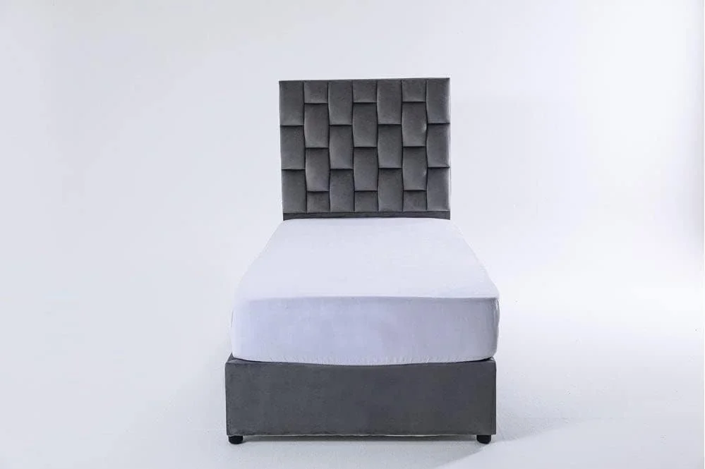 تخت یک نفره دیانا از مبلمان خانگی پان امارات، مخمل، 120X200، خاکستری تخت یک نفره دیانا از مبلمان خانگی پان امارات، مخمل، 120X200، خاکستری