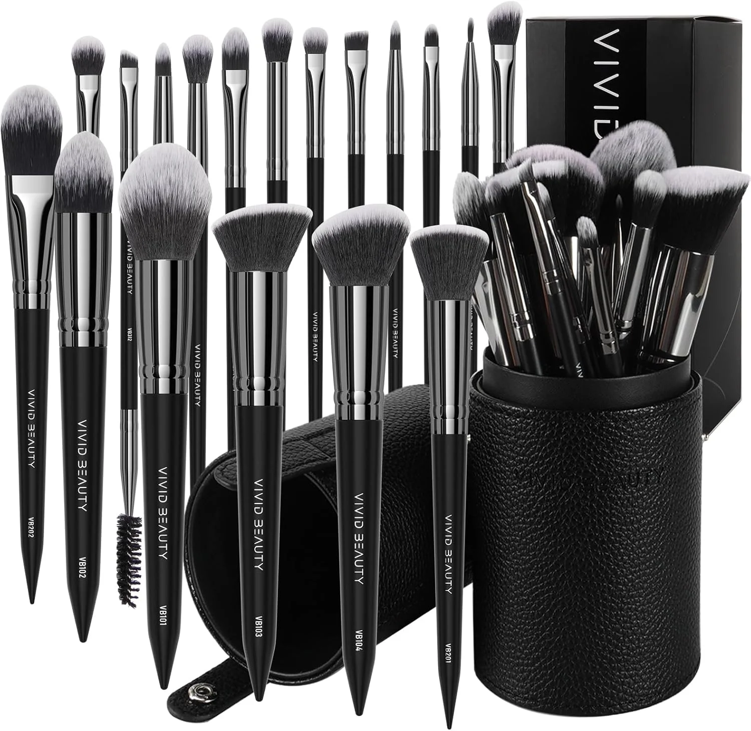 ست برس آرایشی 18 تکه VIVID BEAUTY با موهای مصنوعی فوق العاده نرم، دسته چوبی و کیف نگهداری شیک - ایده آل برای استفاده بی عیب و نقص از آرایش و ترکیب کردن! (مشکی)