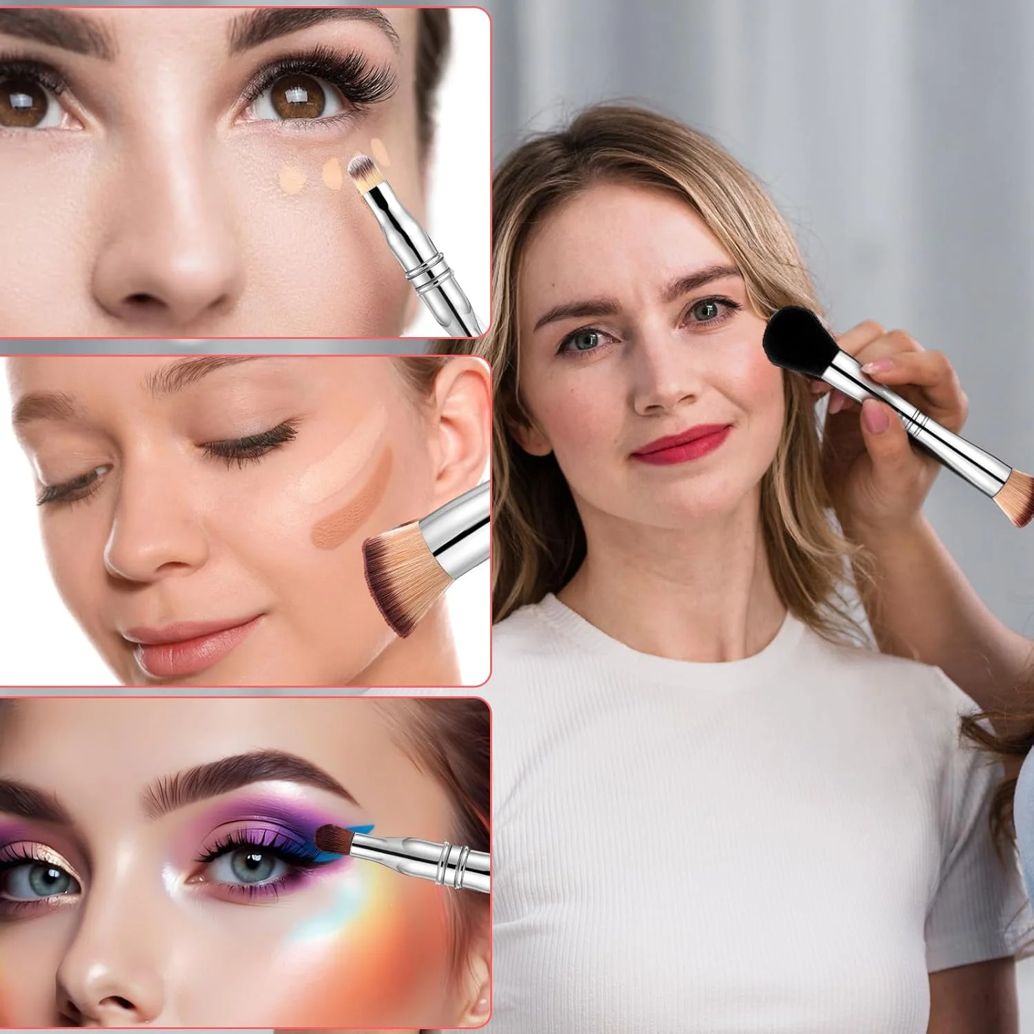 ست برس آرایشی مسافرتی 4 در 1 با جعبه، برس آرایشی مینی دو طرفه مسافرتی، برس کرم پودر/رژگونه، برس سایه چشم، برس کانسیلر برای آرایش مایع، کرمی و پودری ست برس آرایشی مسافرتی 4 در 1 با جعبه، برس آرایشی مینی دو طرفه مسافرتی، برس کرم پودر/رژگونه، برس سایه چشم، برس کانسیلر برای آرایش مایع، کرمی و پودری