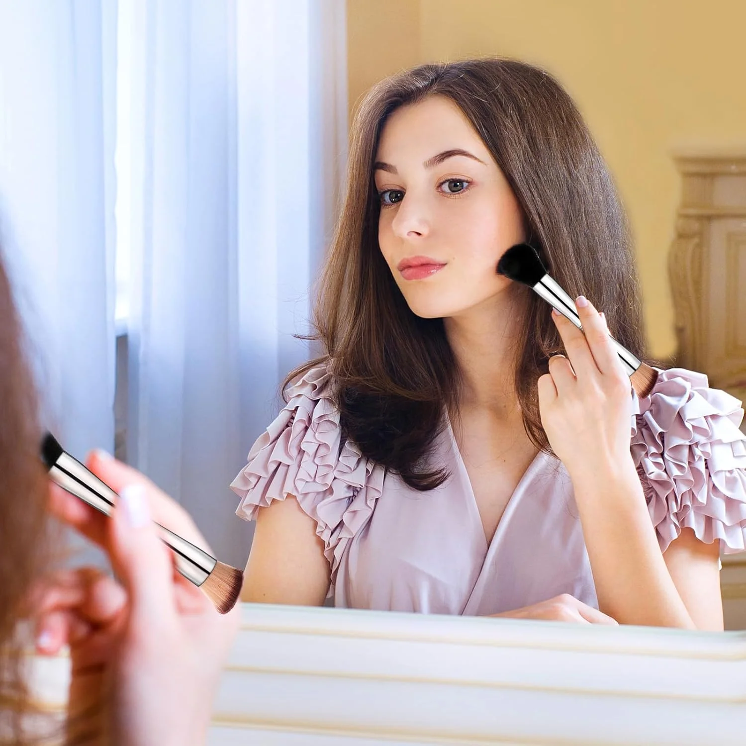 ست برس آرایشی مسافرتی 4 در 1 با جعبه، برس آرایشی مینی دو طرفه مسافرتی، برس کرم پودر/رژگونه، برس سایه چشم، برس کانسیلر برای آرایش مایع، کرمی و پودری ست برس آرایشی مسافرتی 4 در 1 با جعبه، برس آرایشی مینی دو طرفه مسافرتی، برس کرم پودر/رژگونه، برس سایه چشم، برس کانسیلر برای آرایش مایع، کرمی و پودری