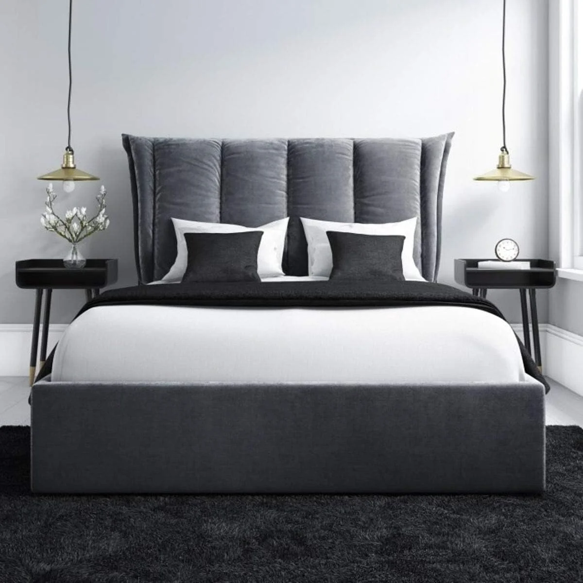 تختخواب دو نفره عثمانی مدل مدوکس R2R Furniture در سایز کوئین - خاکستری - بدون تشک
