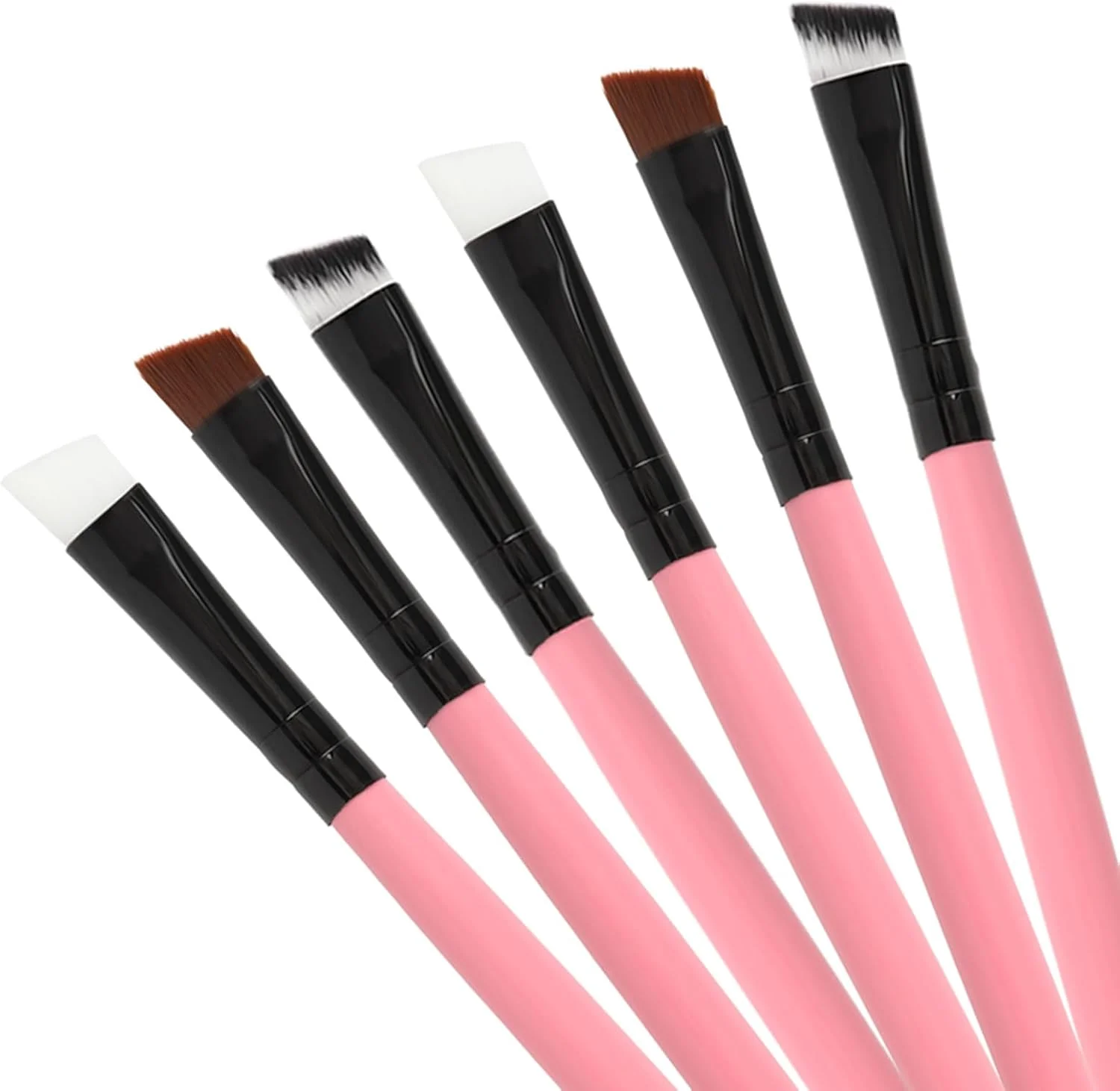 Urtlia Angled Fine Eyeliner Brush， Professional Precision Thin Point Liner Makeup Brushes Set Eye Makeup Tool-Pink(6Pcs)