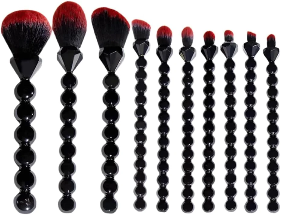 Unique 10PCS Diamond and Pearl Design Makeup Brush Set, COSHINE Cute and Full Complete Powder, Concealer, Blush, Eye Shadow Cosmetic Brushes Kit, black