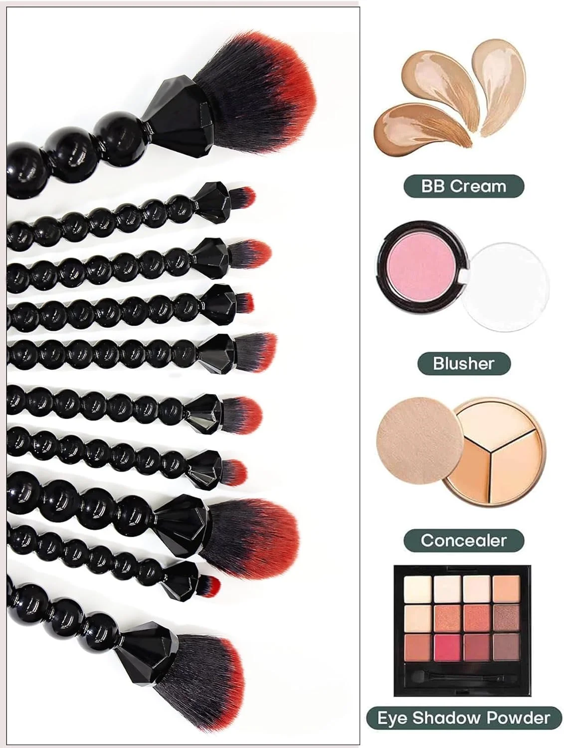 Unique 10PCS Diamond and Pearl Design Makeup Brush Set, COSHINE Cute and Full Complete Powder, Concealer, Blush, Eye Shadow Cosmetic Brushes Kit, black Unique 10PCS Diamond and Pearl Design Makeup Brush Set, COSHINE Cute and Full Complete Powder, Concealer, Blush, Eye Shadow Cosmetic Brushes Kit, black