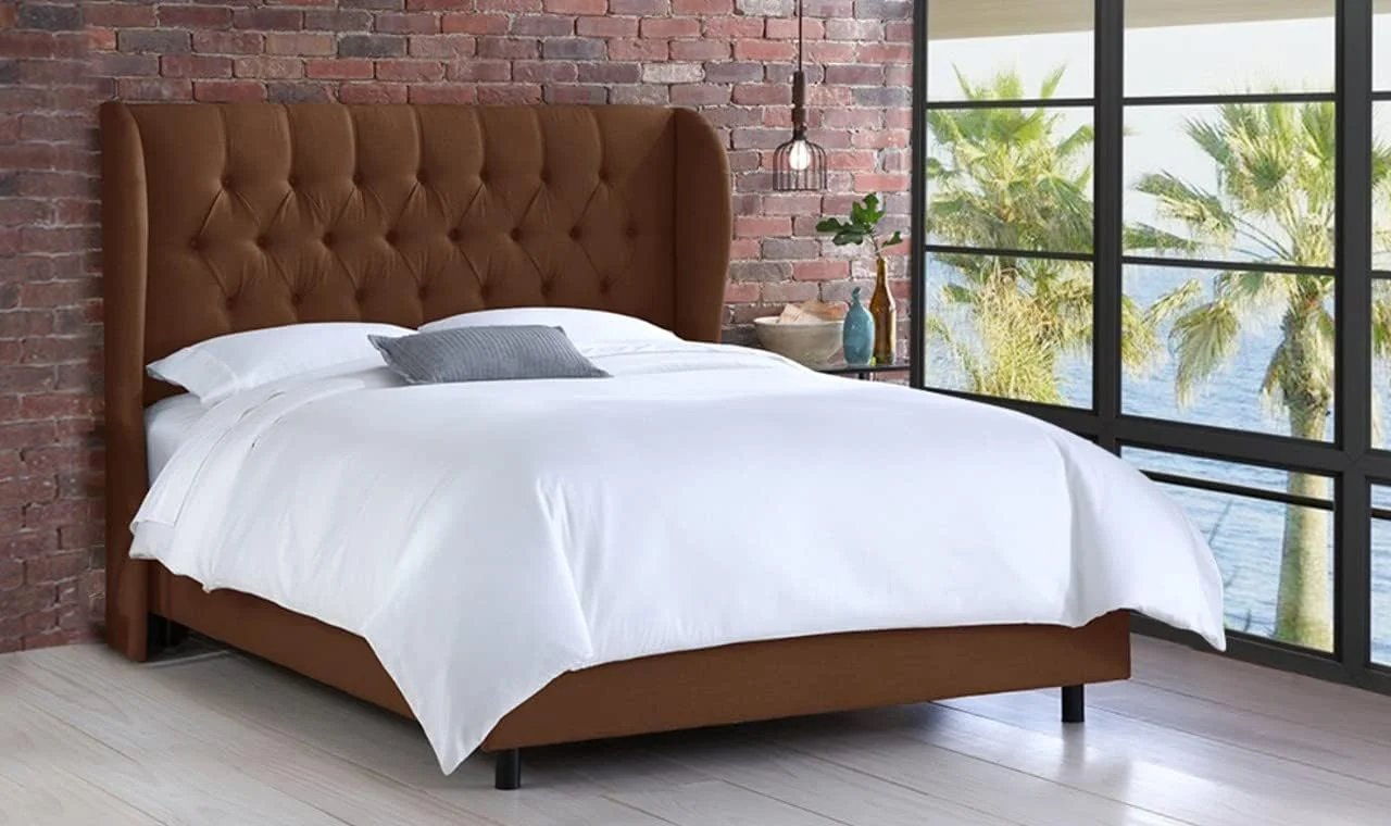 تخت خواب دو نفره مدل "کامیلا" با تاج بالدار دکمه دار R2R Furniture (سایز 140x200 سانتی متر) (سرخابی، مخمل) تخت خواب دو نفره مدل "کامیلا" با تاج بالدار دکمه دار R2R Furniture (سایز 140x200 سانتی متر) (سرخابی، مخمل)