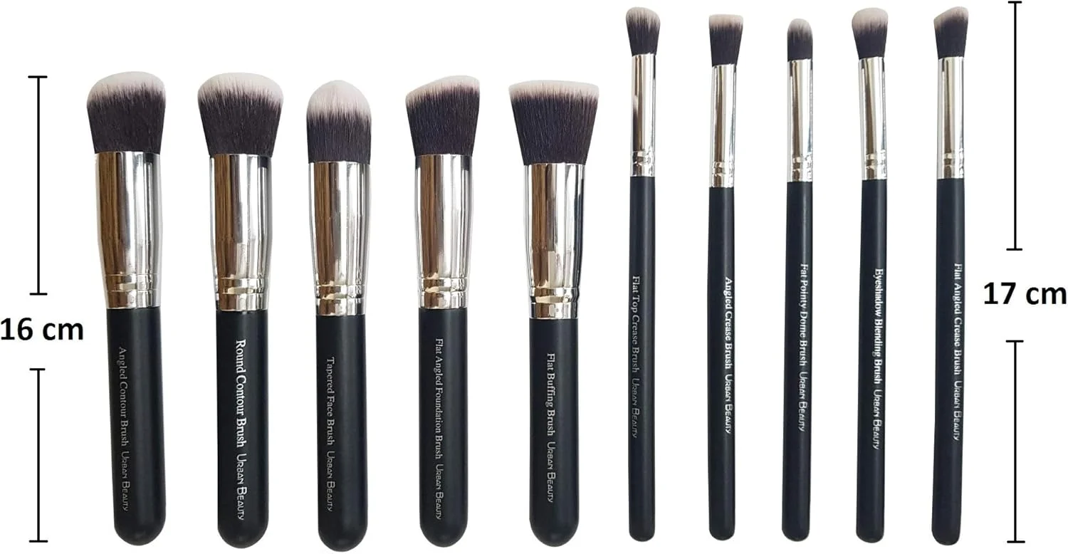 ست برس آرایشی ۱۰ تکه Urban Beauty (مشکی + نقره ای) بدون کیف ست برس آرایشی ۱۰ تکه Urban Beauty (مشکی + نقره ای) بدون کیف