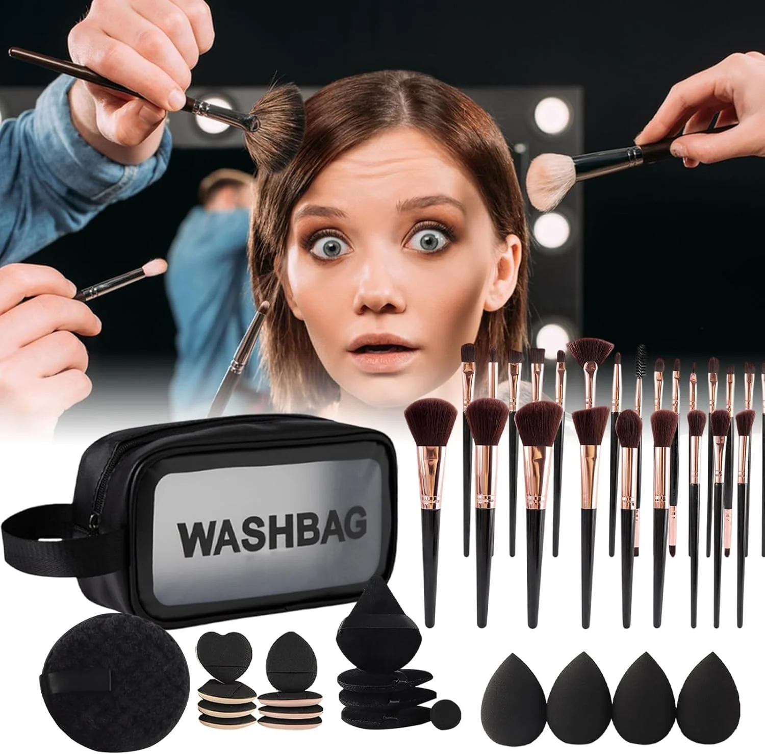 ست برس آرایشی مسافرتی، ست های آرایشی حرفه ای با کیف | لوازم جانبی ابزار زیبایی برای سالن، جشنواره، عروسی، کریسمس، دفاتر، عروسی، استفاده روزمره، تعطیلات، هالووین، خانه