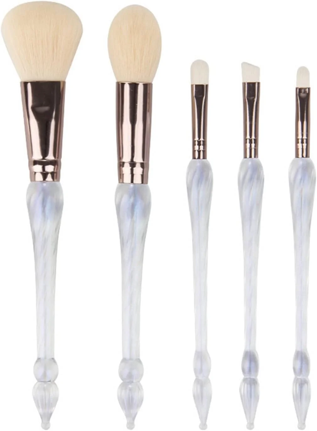 ست برس آرایشی کریستالی سفید WANAM شامل برس های صورت، پودر، رژگونه، سایه چشم، ترکیب کننده، براق کننده، ابزار آرایشی حرفه ای