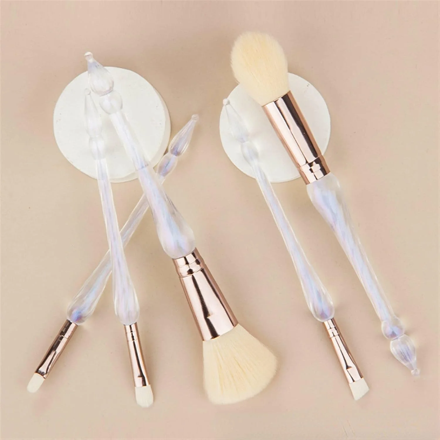 ست برس آرایشی کریستالی سفید WANAM شامل برس های صورت، پودر، رژگونه، سایه چشم، ترکیب کننده، براق کننده، ابزار آرایشی حرفه ای