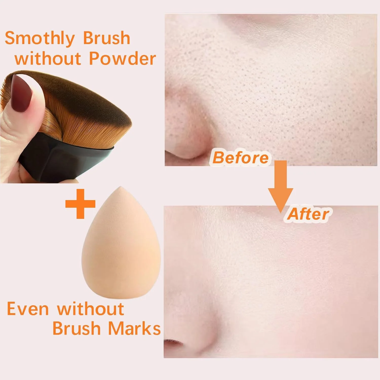 XKFLAUHM 2 عدد براش کرم پودر کابوکی، 2 عدد اسفنج آرایشی برای کرم پودر بدون لاتکس، ست براش های آرایشی نرم و صاف برای پودر، کرم و مایع، و لوازم آرایشی فوق العاده نرم واندر بیوتی