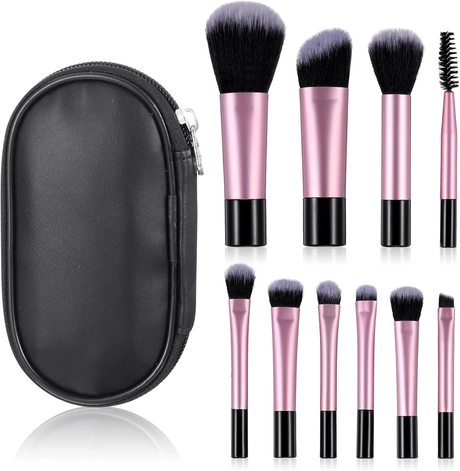 ست برس آرایشی مسافرتی 10 عددی Yolev، ست برس آرایشی مینی با کیف قابل حمل، برس سایه چشم کوچک، رژ لب، کرم پودر، برس سایه، کانتور، رژگونه و کانسیلر