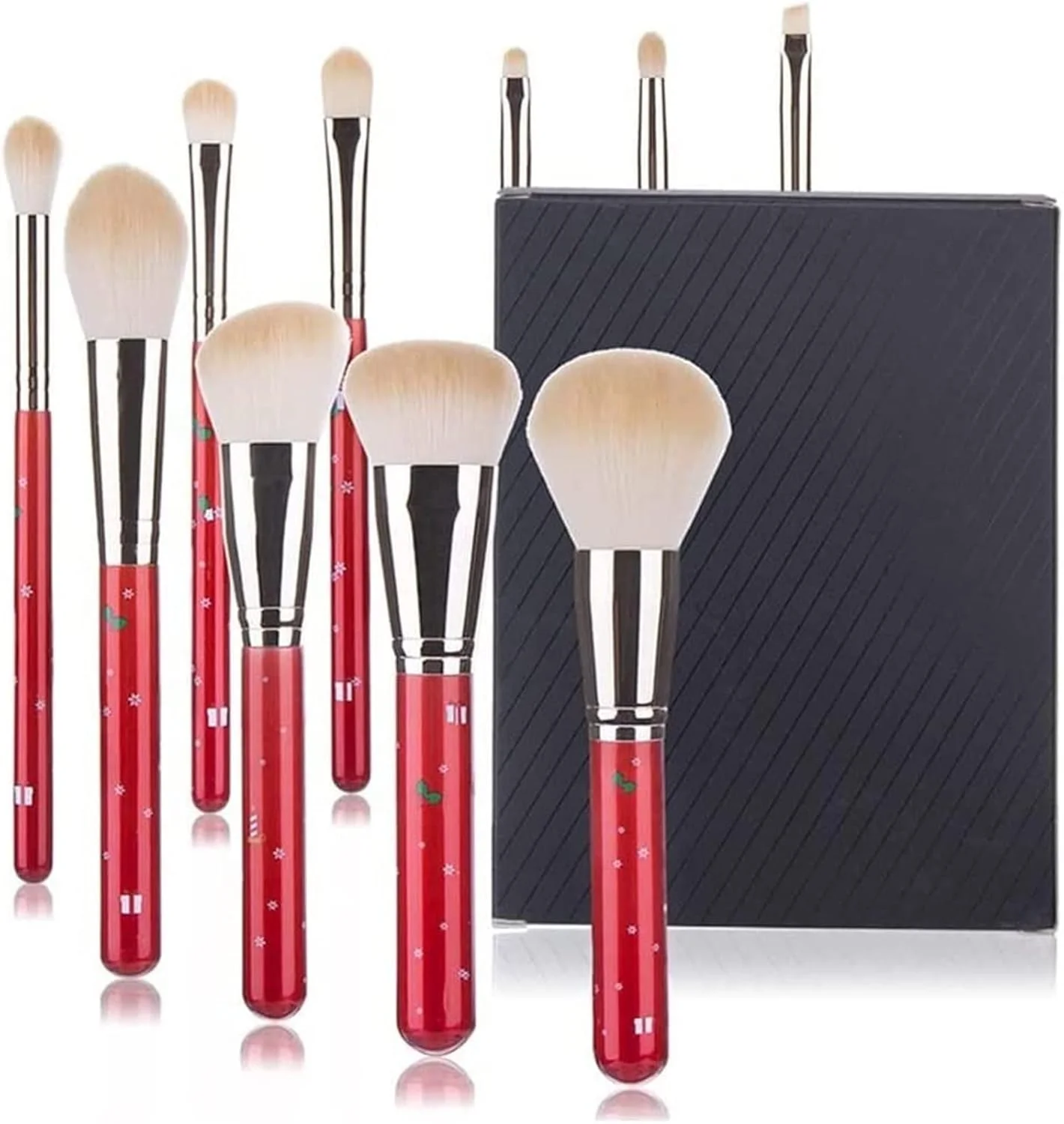 YQBUER 10 Christmas Makeup Brushes Red Fiber Hair Makeup Brushes Beauty Tools Makeup Brush Set (Color : Red, Size : 10pcs)