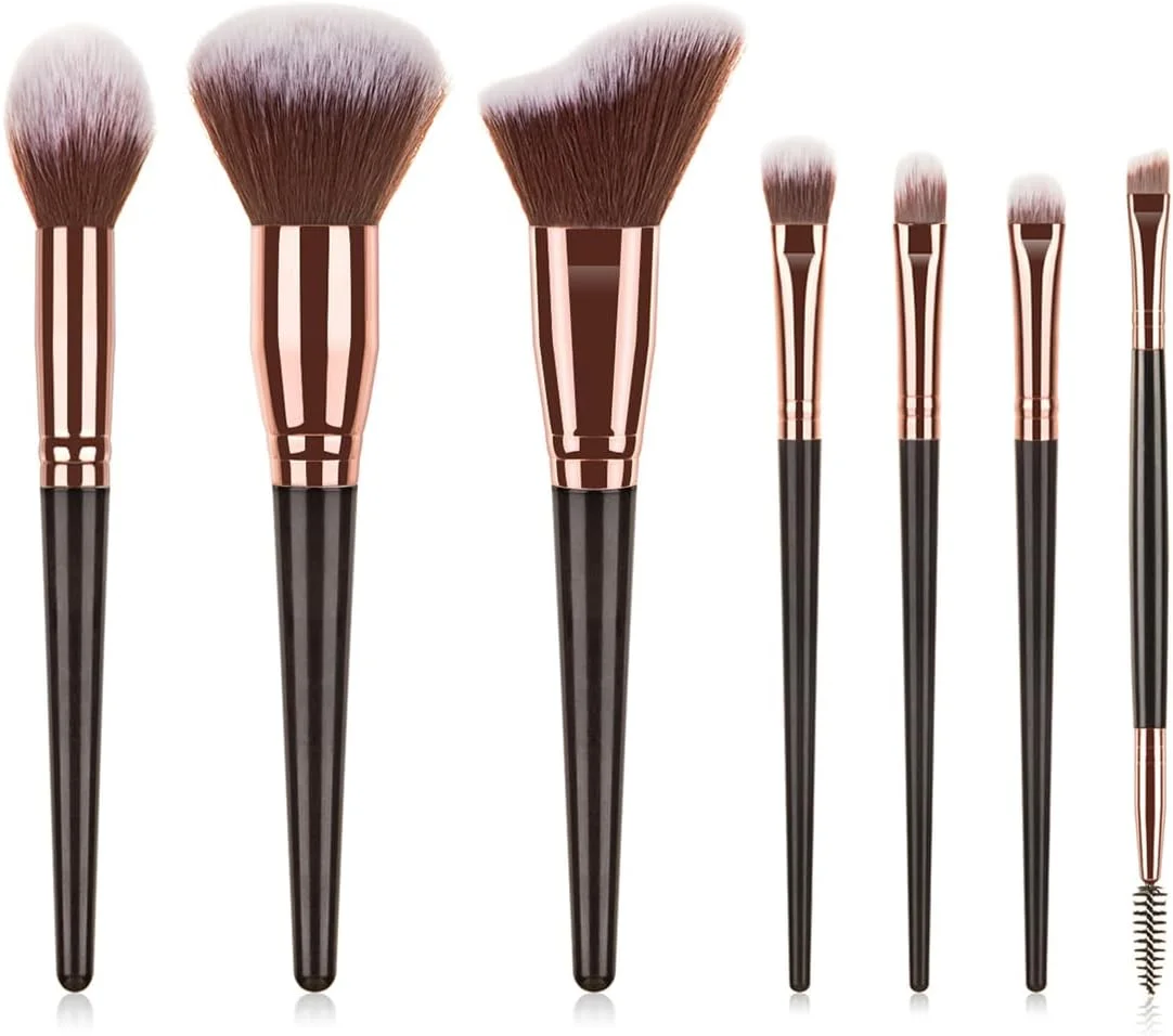 ست برس آرایشی یاوپی 21 تکه، برس های آرایشی ممتاز با موهای مصنوعی نرم و دسته چوبی واقعی برای کرم پودر، پودر، سایه چشم، کانسیلر به همراه کیف (شامپاینی 21 تکه)