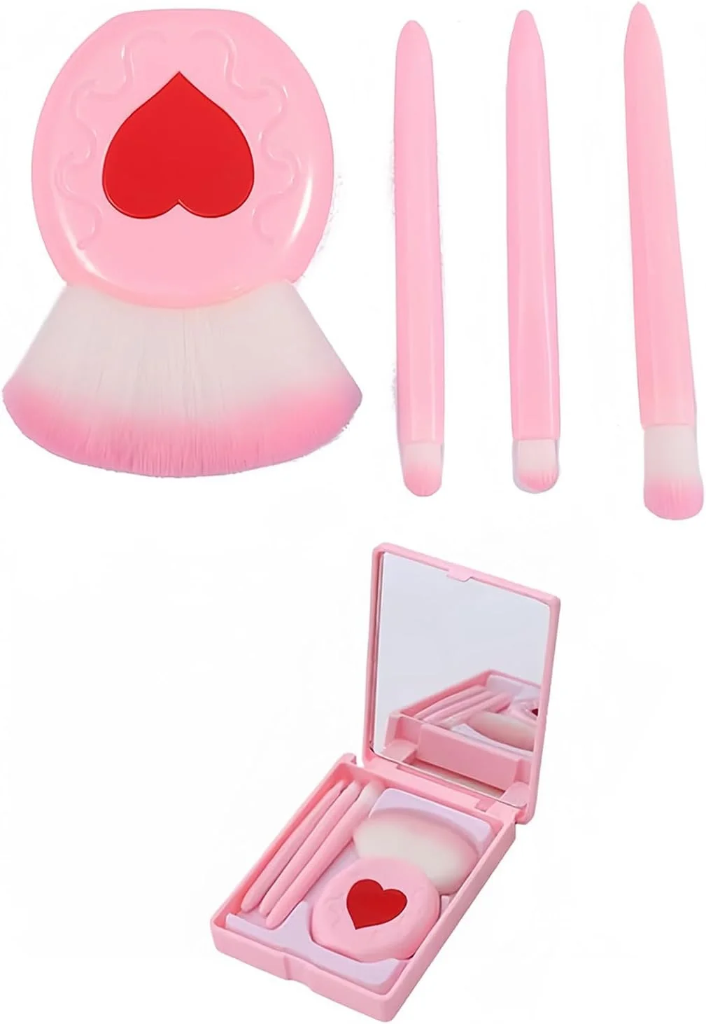 ZAMXHUG ست برس آرایشی - ست 4 تایی برس لوازم آرایشی مسافرتی با جعبه آینه دار، برس آرایشی حرفه ای با کیف، برس آرایشی قابل حمل، برس صورت وگان، برس سایه چشم برای پودر، رژگونه، مسافرت