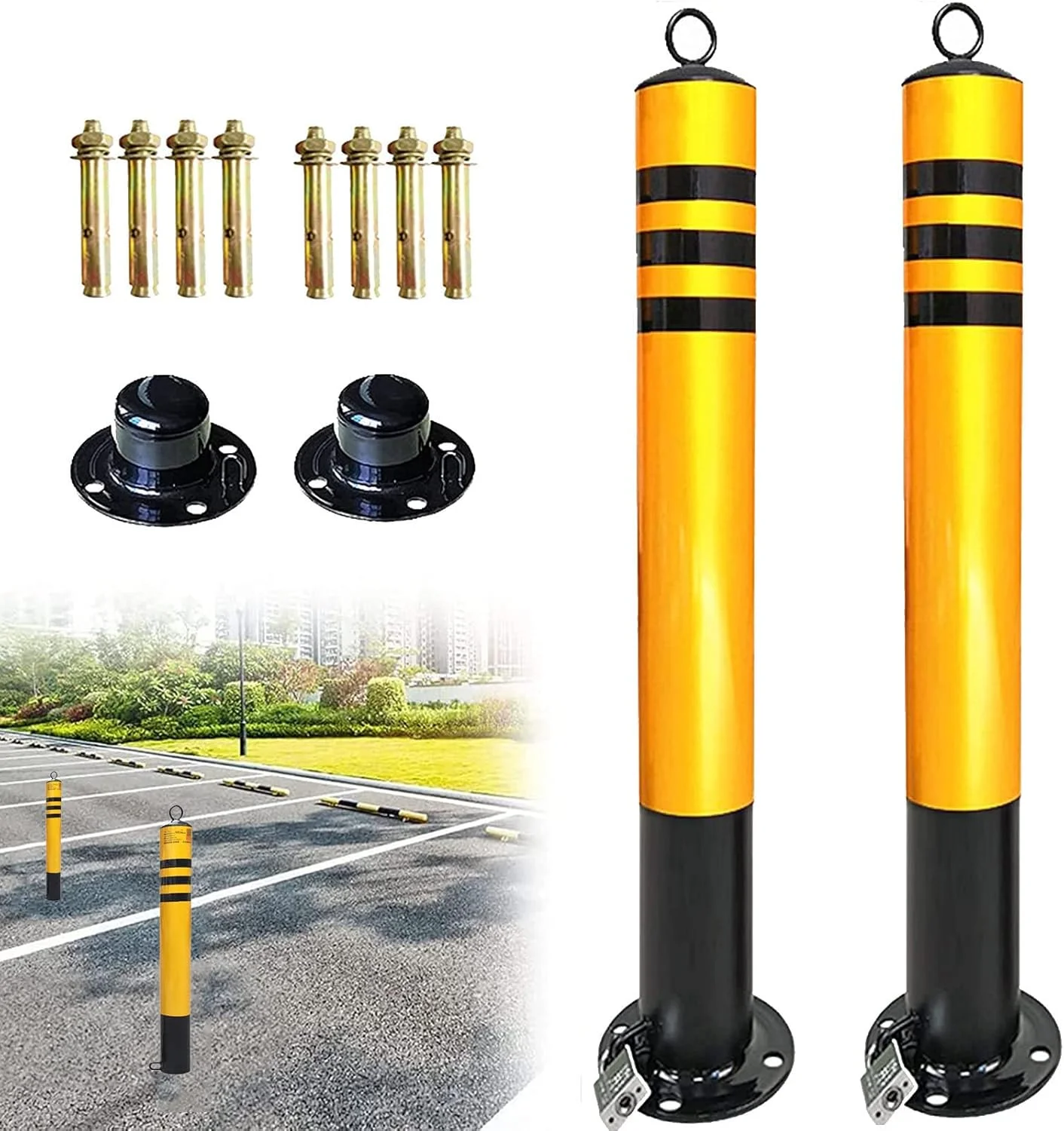 محافظ پارکینگ، میله بولارد، مانع پارکینگ با زنجیر پلاستیکی 5 متری، 2 عدد پایه استیل ضد زنگ برای امنیت جاده، علامت ایستاده برای فضای پارکینگ، 76×800 میلی متر، 76×650 میلی متر