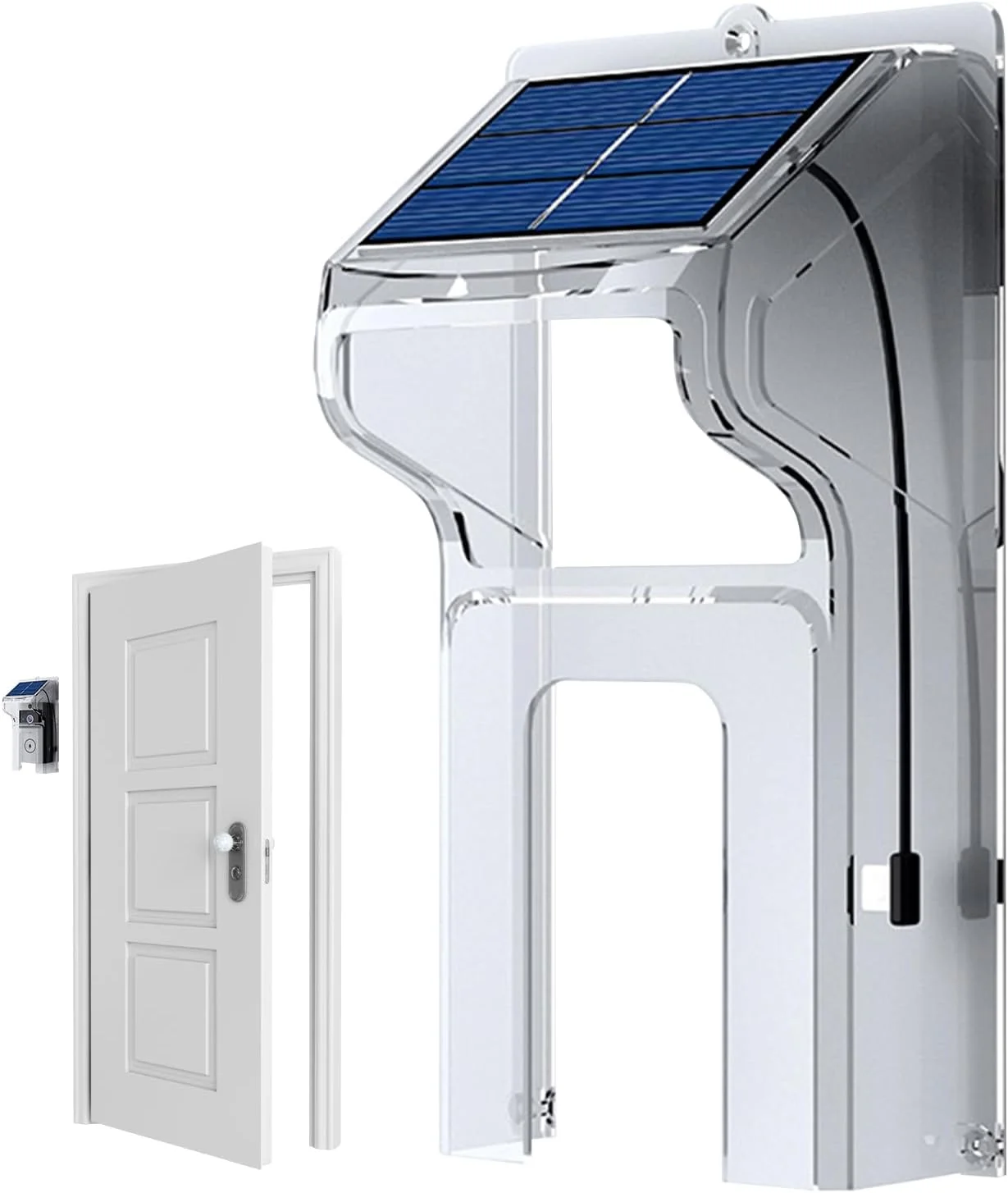 محافظ و سایبان باران برای زنگ درب، نگهدارنده دیواری زنگ درب با پوشش باران، قاب محافظ زنگ درب با پنل خورشیدی، شارژ خودکار، محافظ امنیتی ضد آب، طراحی مقاوم در برابر آب و هوا