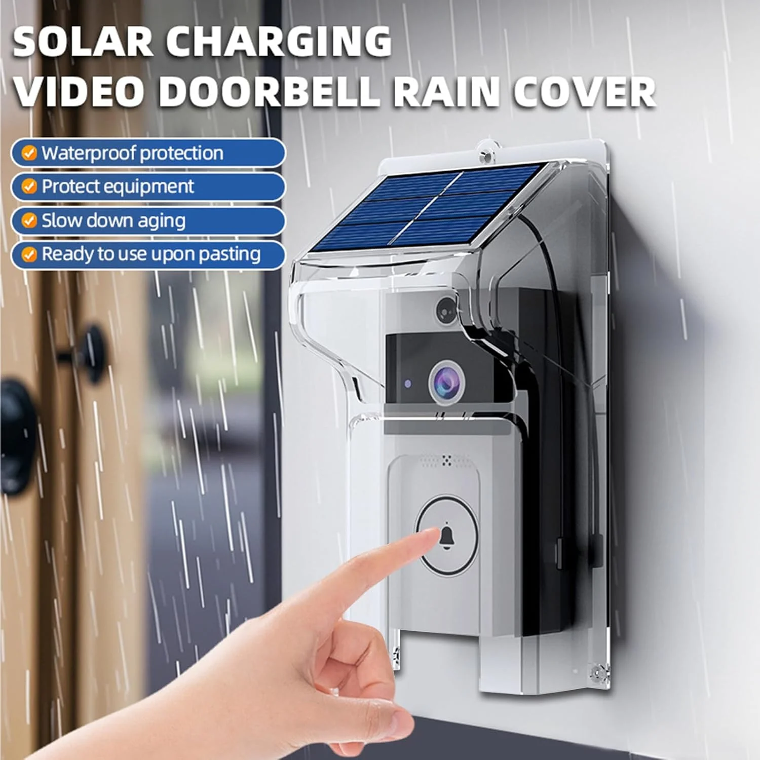 محافظ و سایبان باران برای زنگ درب، نگهدارنده دیواری زنگ درب با پوشش باران، قاب محافظ زنگ درب با پنل خورشیدی، شارژ خودکار، محافظ امنیتی ضد آب، طراحی مقاوم در برابر آب و هوا