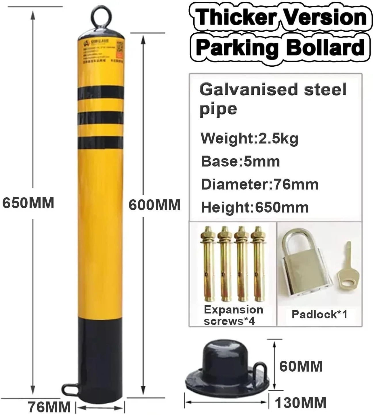 محافظ پارکینگ، میله بولارد، مانع پارکینگ با زنجیر پلاستیکی 5 متری، 2 عدد پایه استیل ضد زنگ برای امنیت جاده، علامت ایستاده برای فضای پارکینگ، 76×800 میلی متر، 76×650 میلی متر