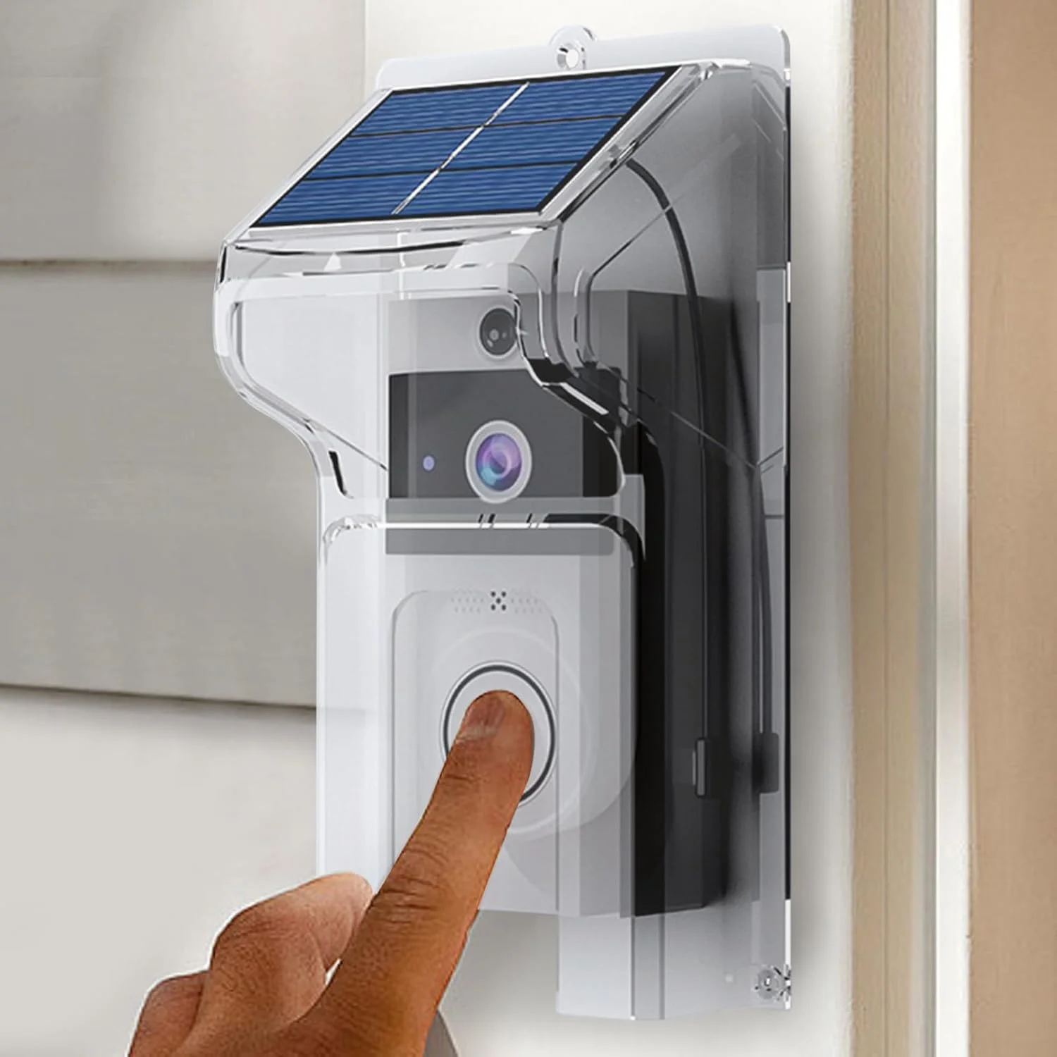 محافظ و سایبان باران برای زنگ درب، نگهدارنده دیواری زنگ درب با پوشش باران، قاب محافظ زنگ درب با پنل خورشیدی، شارژ خودکار، محافظ امنیتی ضد آب، طراحی مقاوم در برابر آب و هوا