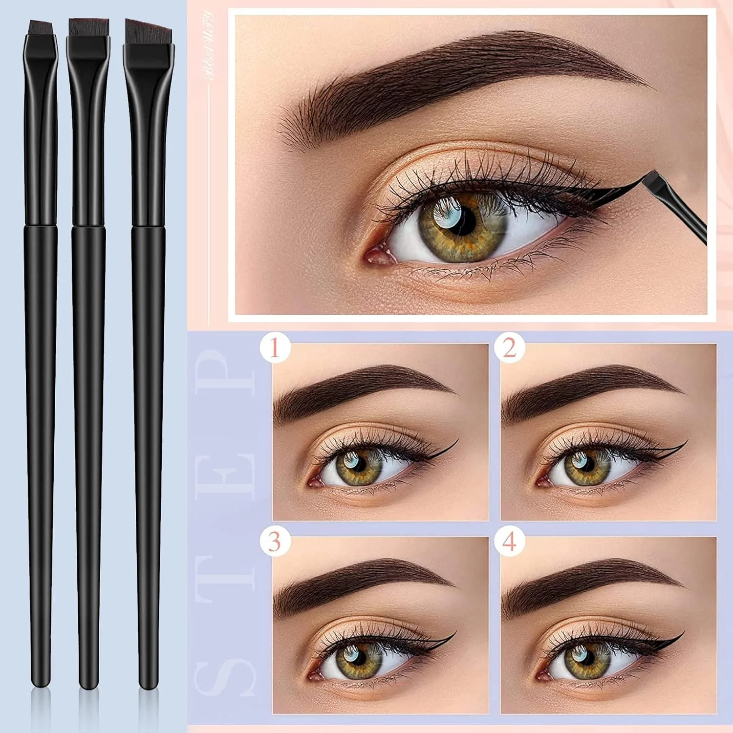 مجموعه 3 عددی برس خط چشم ZZLBZN، برس ابرو حرفه ای تخت و برس خط چشم زاویه دار ظریف، برس ابرو زاویه دار شیب دار، برس ها و ابزارهای آرایش چشم برای سایه چشم، شکل دادن به ابروها