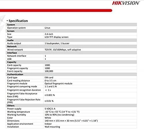 دستگاه حضور و غیاب اثر انگشتی هایک ویژن مدل DS-K1A8503MF سری Value به همراه کابل USEWELL RJ 45 دستگاه حضور و غیاب اثر انگشتی هایک ویژن مدل DS-K1A8503MF سری Value به همراه کابل USEWELL RJ 45