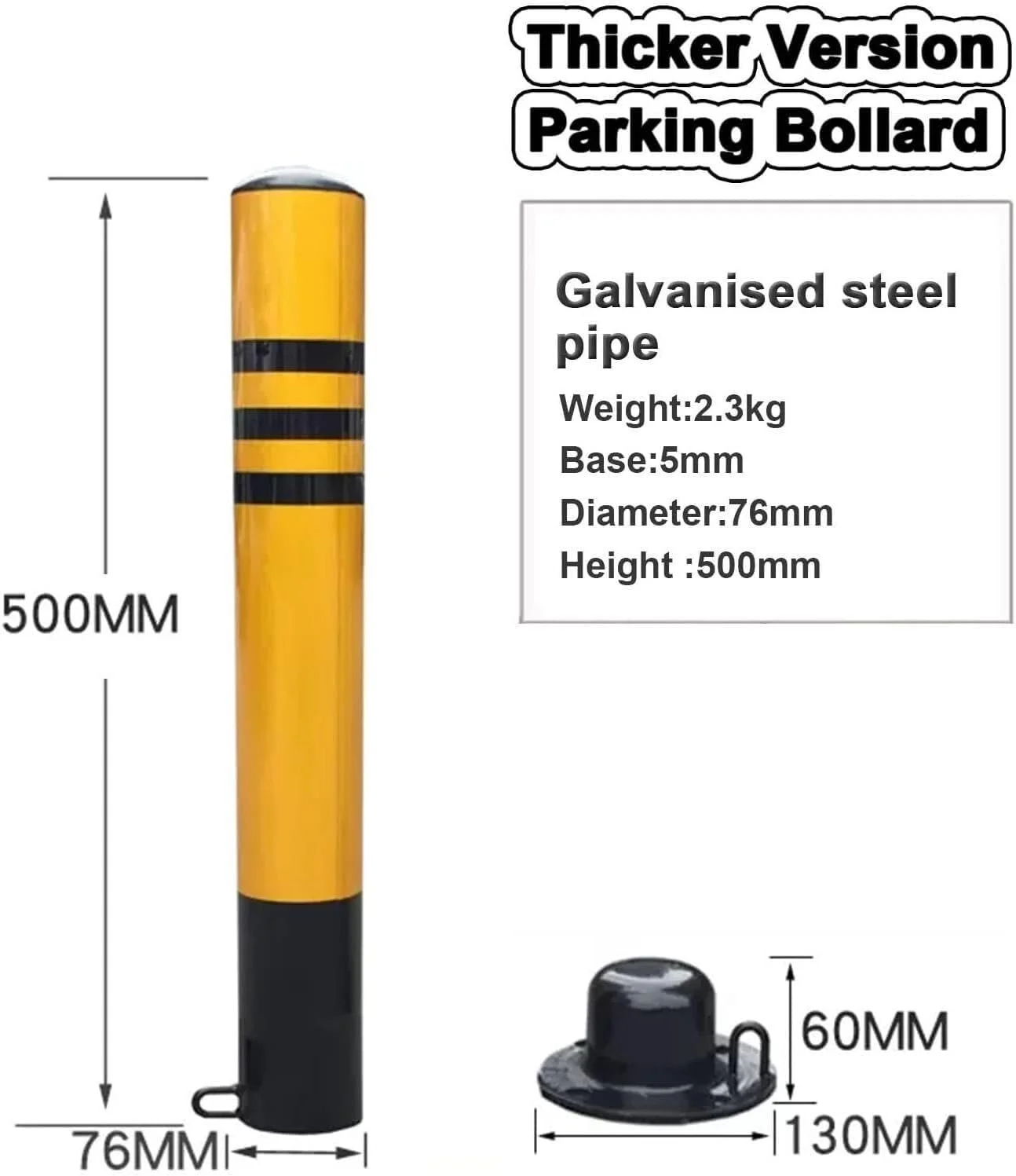میله های محافظ پارکینگ با موانع بازتابنده، میله های ایمنی بادوام برای ورودی پارکینگ، محافظ ورودی پارکینگ خصوصی، مدل St (۷۶x۵۰۰mm)