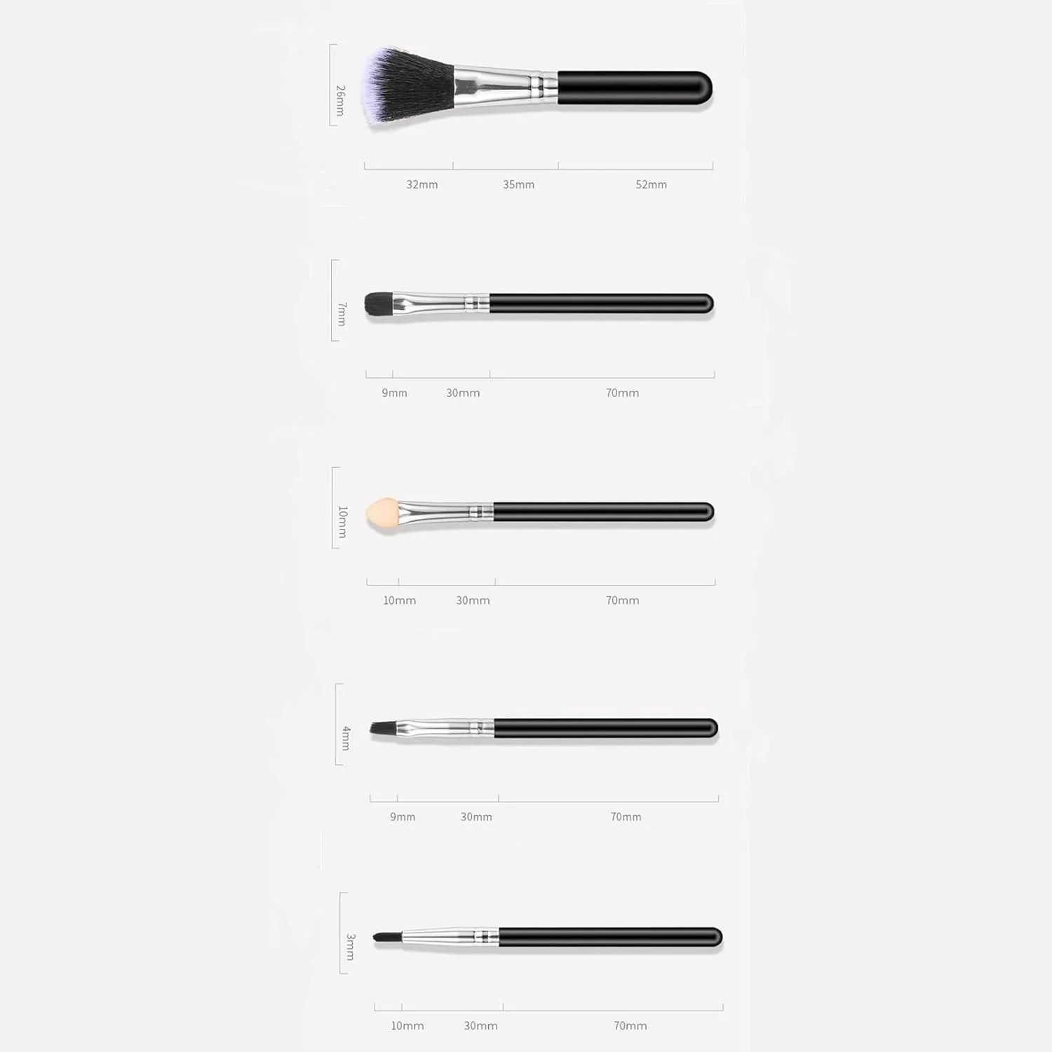 ست برس آرایشی واناام شامل برس های ریش تراش صورت، پودر آرایشی، سایه چشم، ابرو، کرم پودر، رژگونه، ترکیب کننده و برس های آرایشی