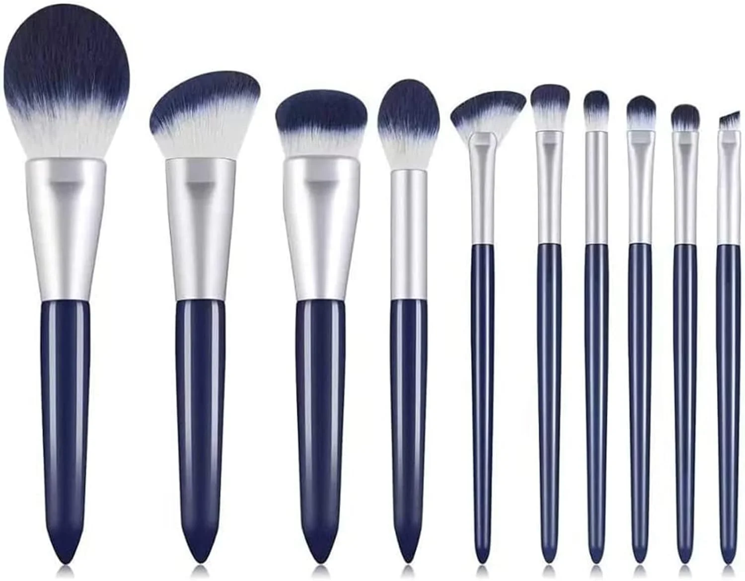 ست برس آرایشی YQBUER، 10 تکه، شامل برس های کرم پودر، سایه چشم، پودر، دسته چوبی، کانسیلر، ابزار آرایشی ابرو و مژه