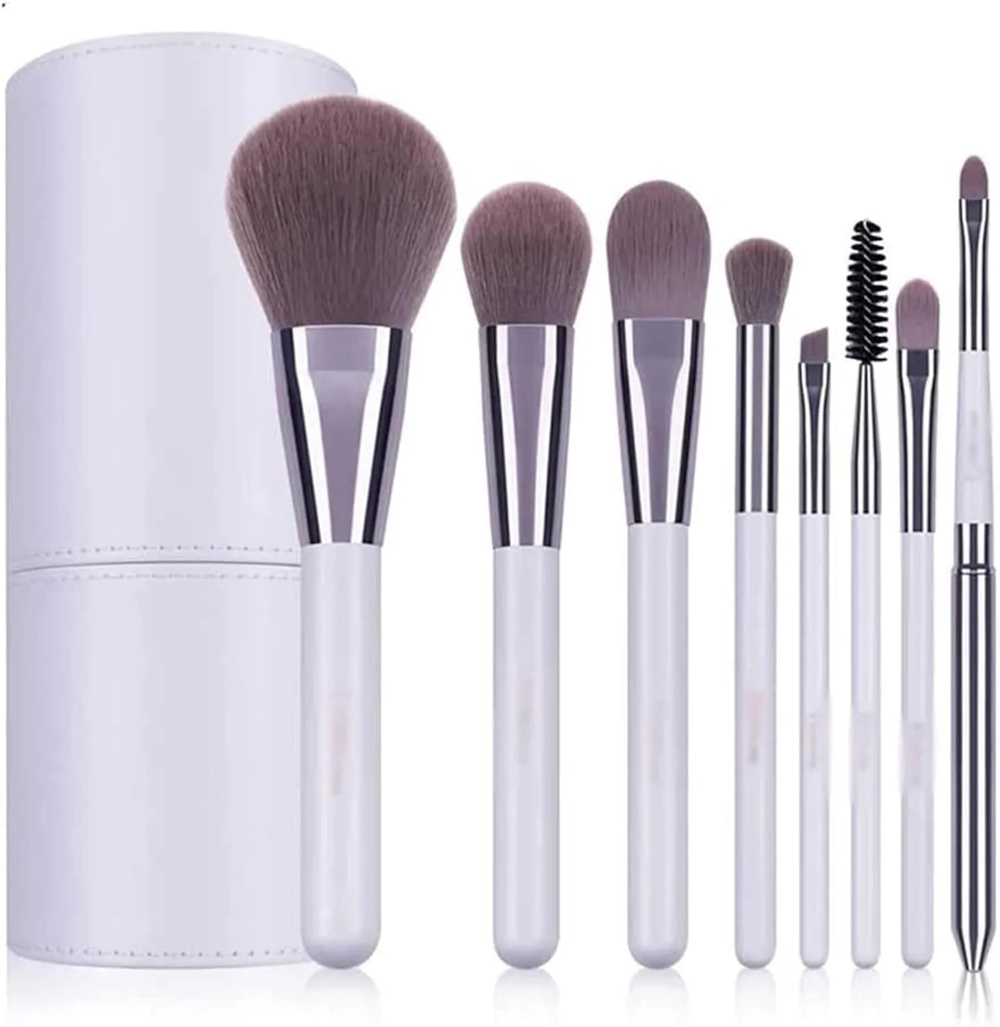 ست برس آرایشی 8 عددی YQBUER، برس های سفید آرایشی، ست برس حرفه ای، برس برای پودر آرایشی، کرم پودر، برس سایه چشم به همراه استوانه لوازم آرایشی