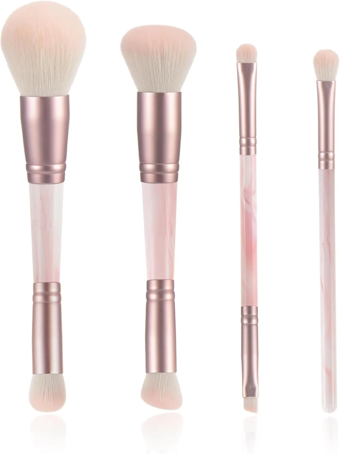 ست 4 عددی برس آرایشی دو طرفه صورتی YJ-Anyue، برس نرم و الیاف مصنوعی برای کرم پودر، کانسیلر، ترکیب سایه چشم، برس کابوکی، مناسب مسافرت با کیف، وگان و بدون تست حیوانی