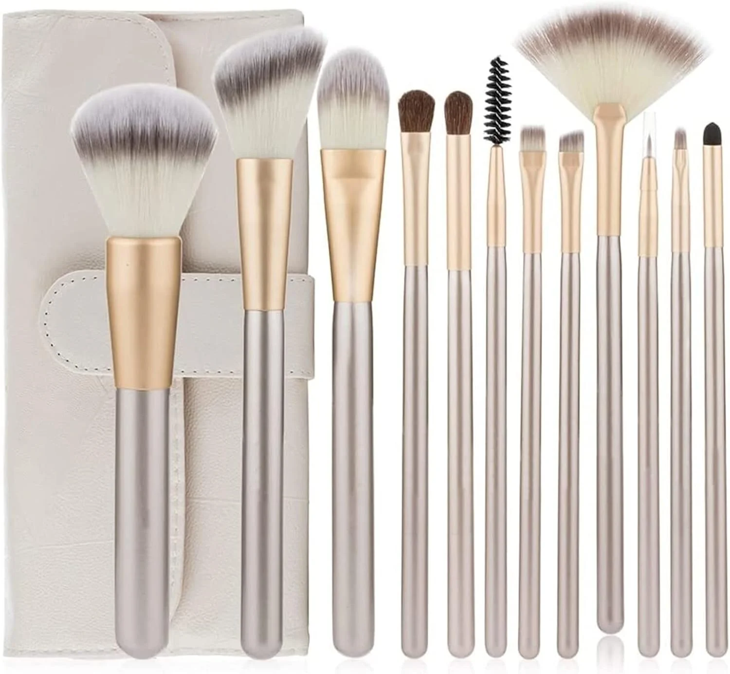 ست ۱۲ عددی برس آرایشی YQBUER، شامل برس پودر بزرگ، هایلایتر، سایه چشم، کرم پودر و کانتور (رنگ: بژ، سایز: ۱۲ عدد)